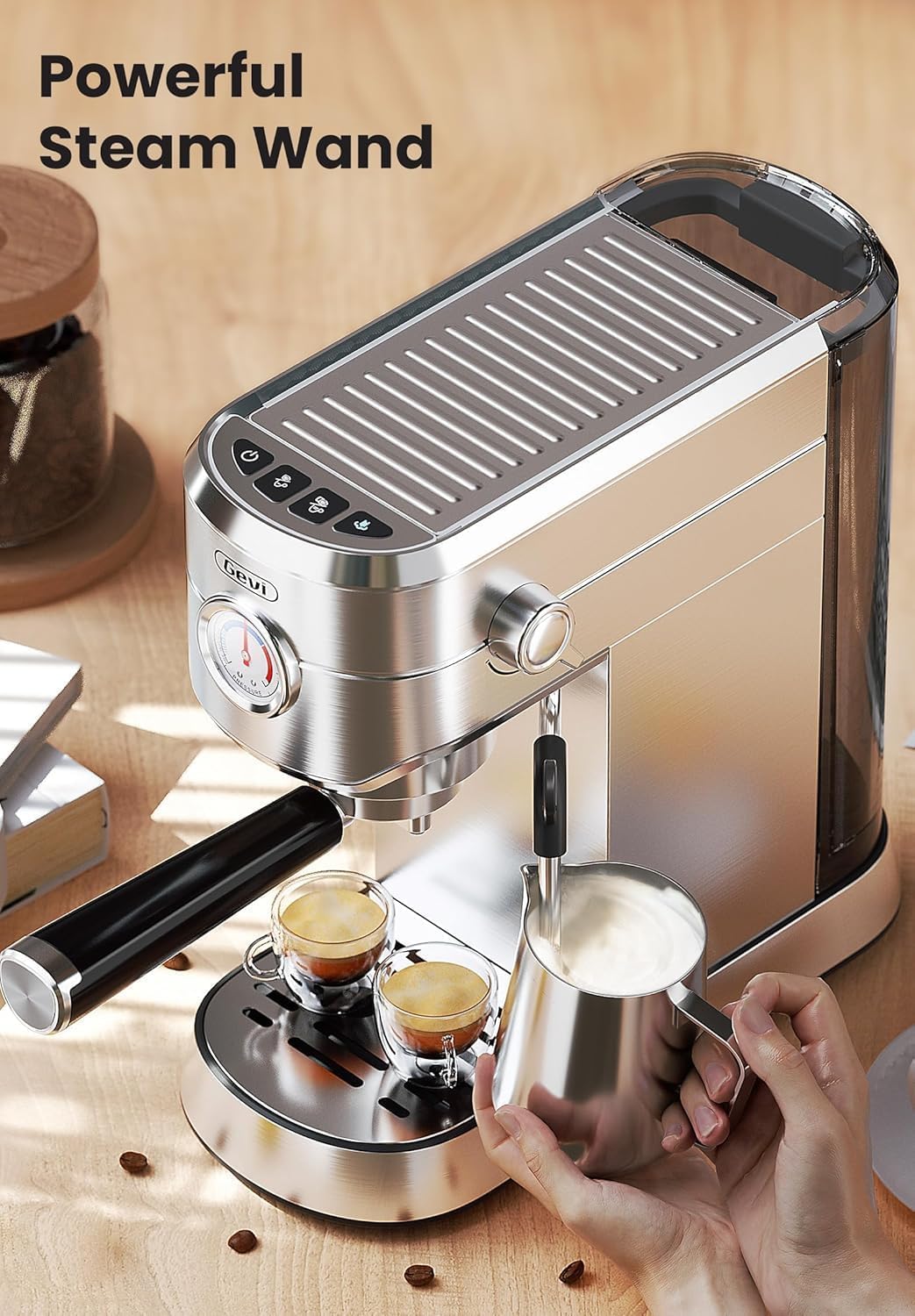 Gevi 20 Bar Professional Espresso Machine with Milk Frother - Stainless Steel Commercial Coffee Maker for Home & Office - Compact Cappuccino/Latte Machine - Perfect for Coffee Shops, Restaurants & Gifts