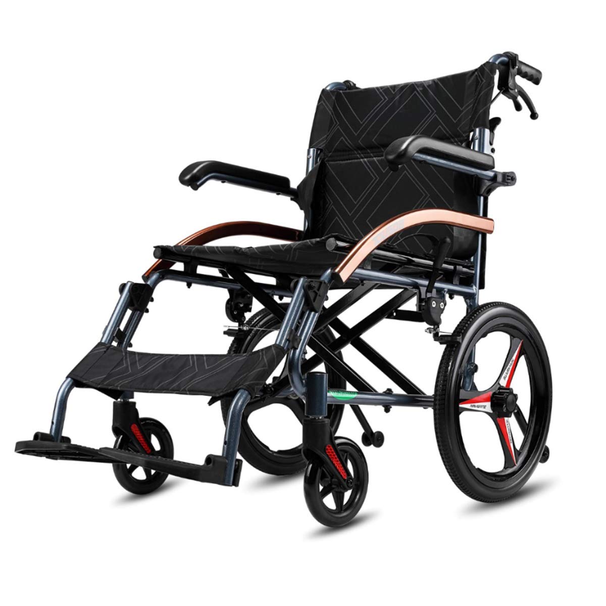22lbs Lightweight Magnesium Alloy Wheelchair with Hand Brakes - 16 Inch Wheels for Travel & Transport | Portable Folding Chair for Seniors, Airports & Outdoor Use