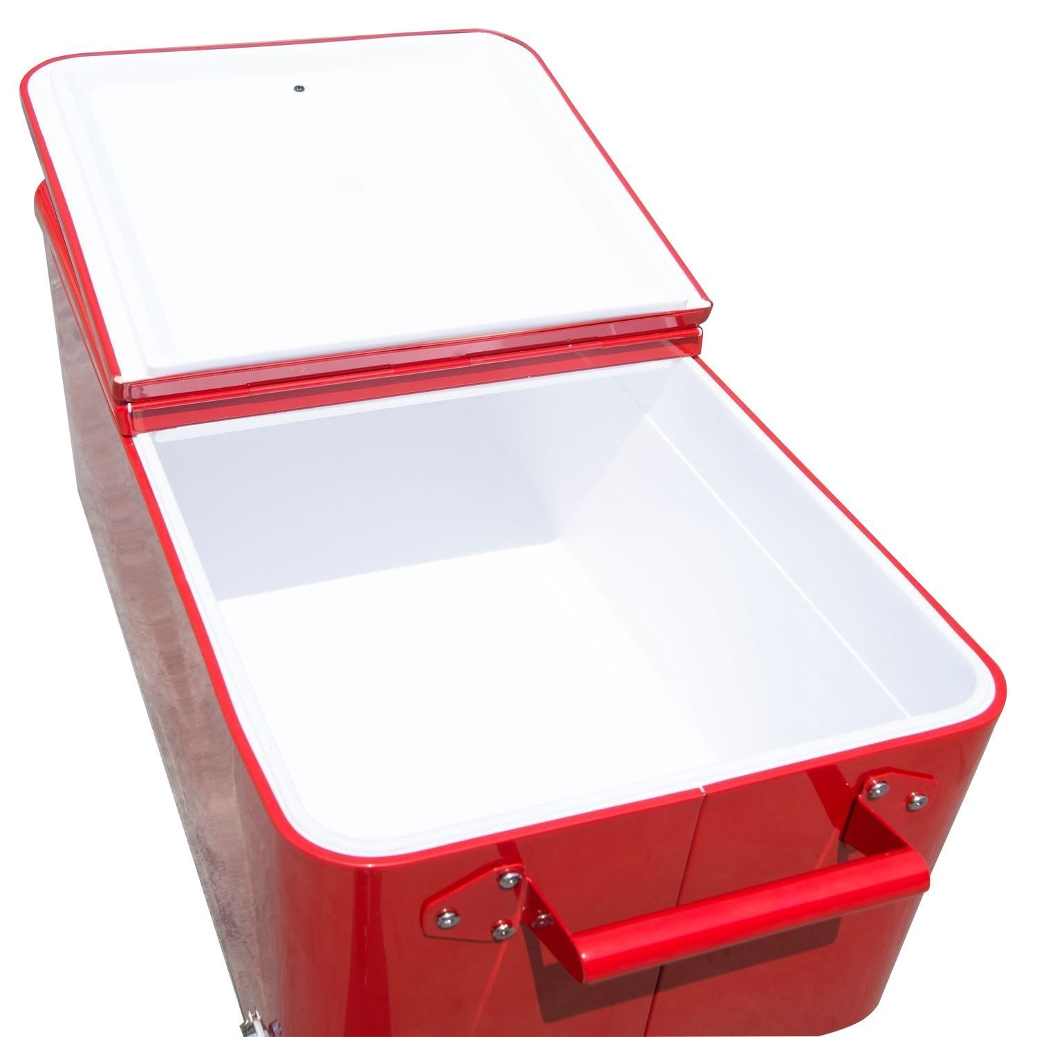 Outsunny 80 QT Rolling Cooler with Wheels - Portable Ice Chest for Outdoor Parties, Camping, Beach & Tailgating - Stand-Up Drink Cooler Cart (Red)