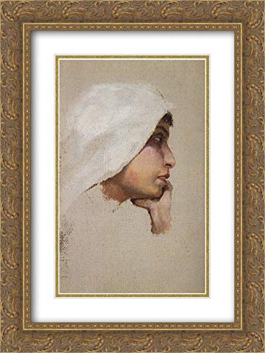 Vasily Polenov 'The Head of a Young Woman in a White Veil' - 18x24 Inch Gold Ornate Framed Art Print with Double Matting | Museum-Quality Wall Decor for Living Room, Bedroom & Office