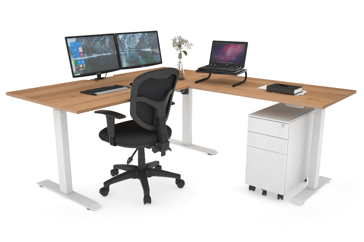 Adjustable Height Corner Workstation with White Frame - 1600L x 1800W RHS Desk with Cable Management Scallop | Perfect for Home Office, Gaming Setup & Ergonomic Workspace