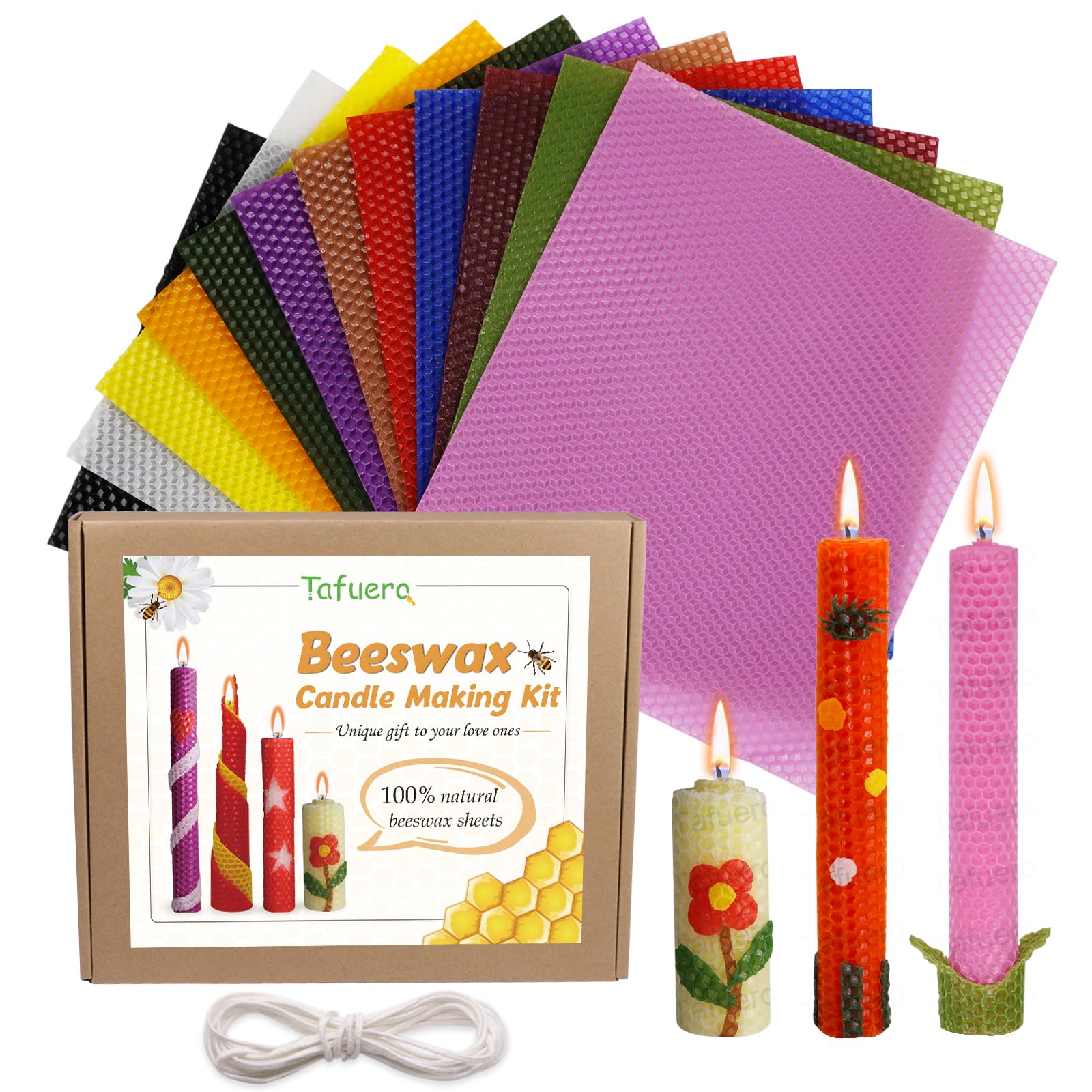**Tafuero Beeswax Honeycomb Candle Sheets - 12pcs Natural Candle Making Kit (10