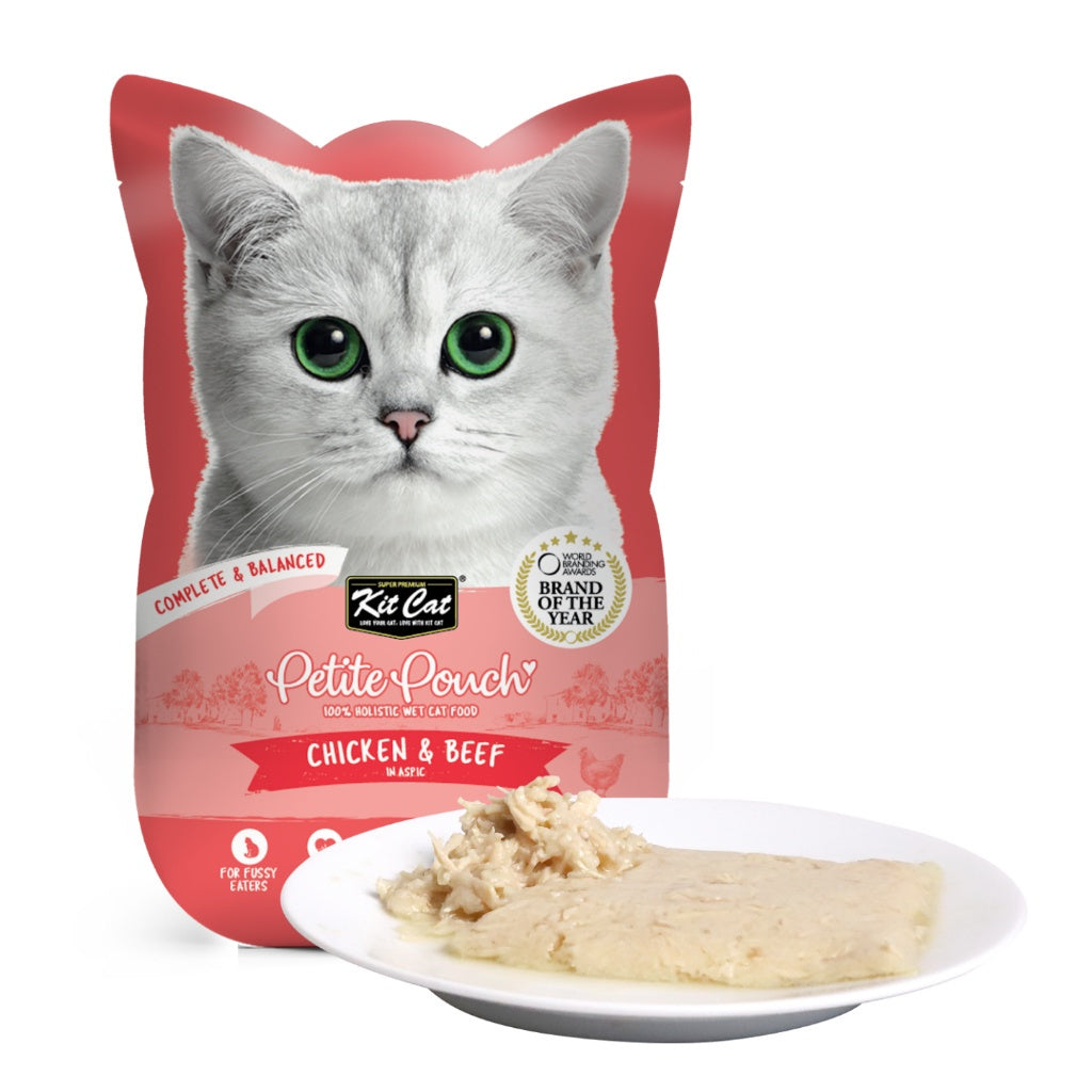 Kit Cat Flavored Wet Cat Food Petite Pouch 70g - Grain-Free, Tender Chunks in Gravy for Adult & Kitten Cats - Variety Pack of 24 Pouches Only $23.90 - Perfect for Mealtime, Travel & Treats