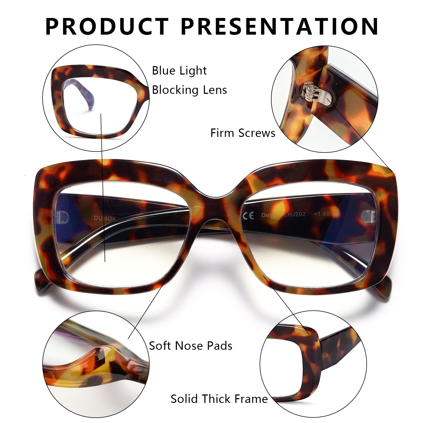 Stylish Oversized Blue Light Blocking Reading Glasses for Women - Anti-Eyestrain Computer Readers for Work, Gaming & Nighttime Reading