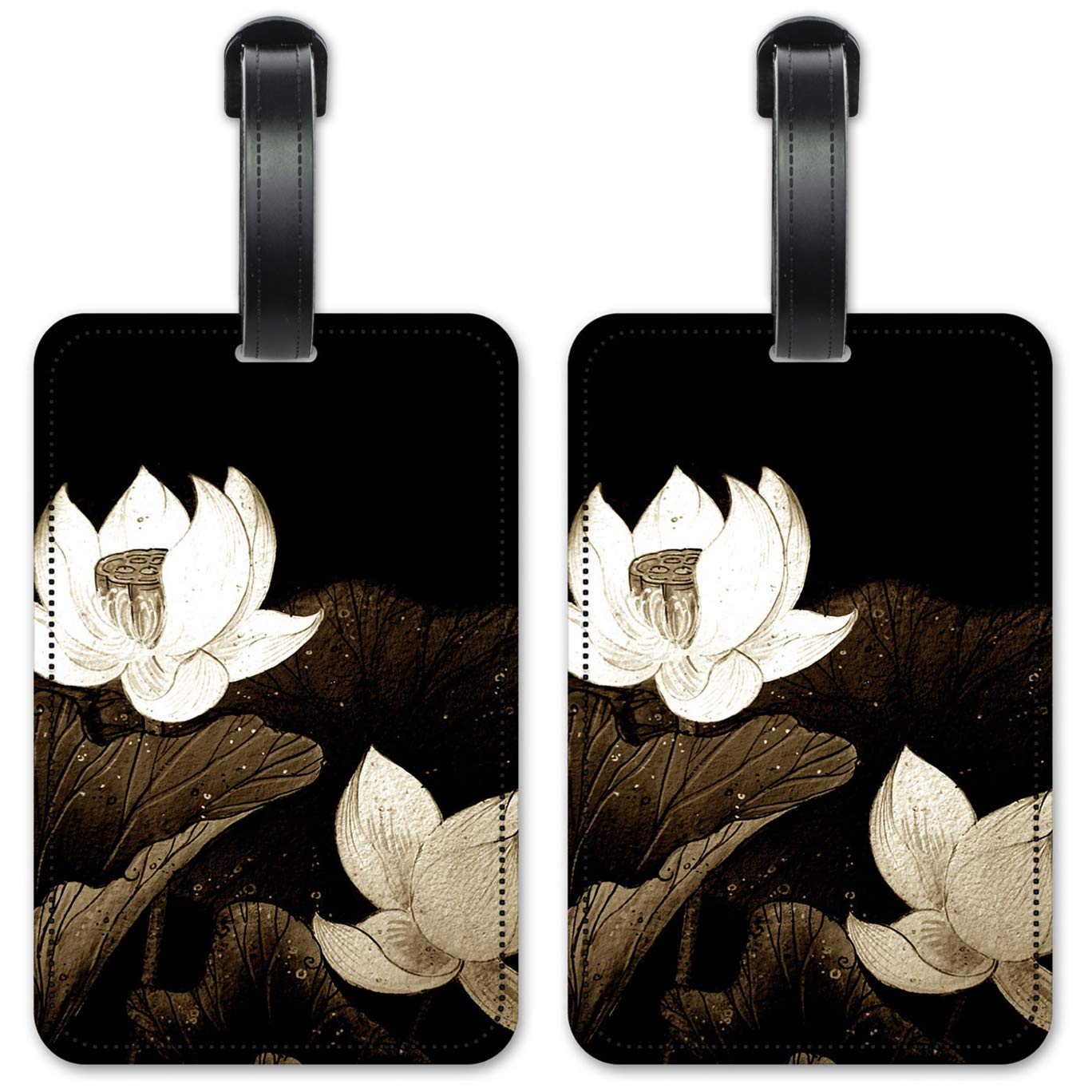 Black & White Floral Luggage ID Tags - Set of 2 Waterproof Suitcase Identification Cards for Travel, Cruise & Airports - Easy to Spot & Organize Bags