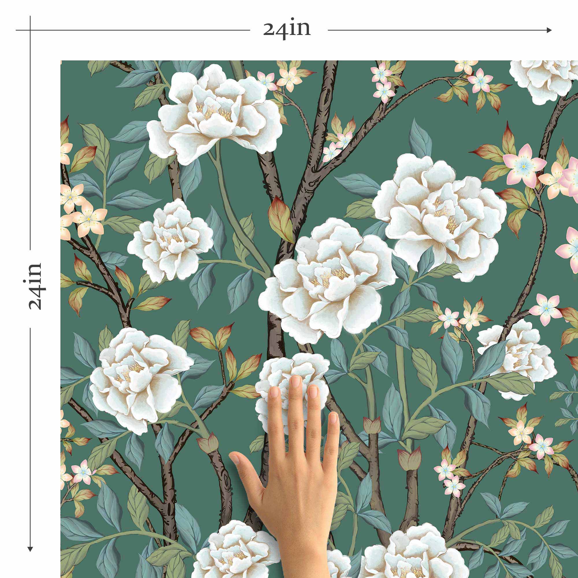 Green Flowers Peel and Stick Removable Wallpaper 2863 - Self-Adhesive Wall Decor for Bedroom, Living Room & Nursery - Easy DIY Home Decoration