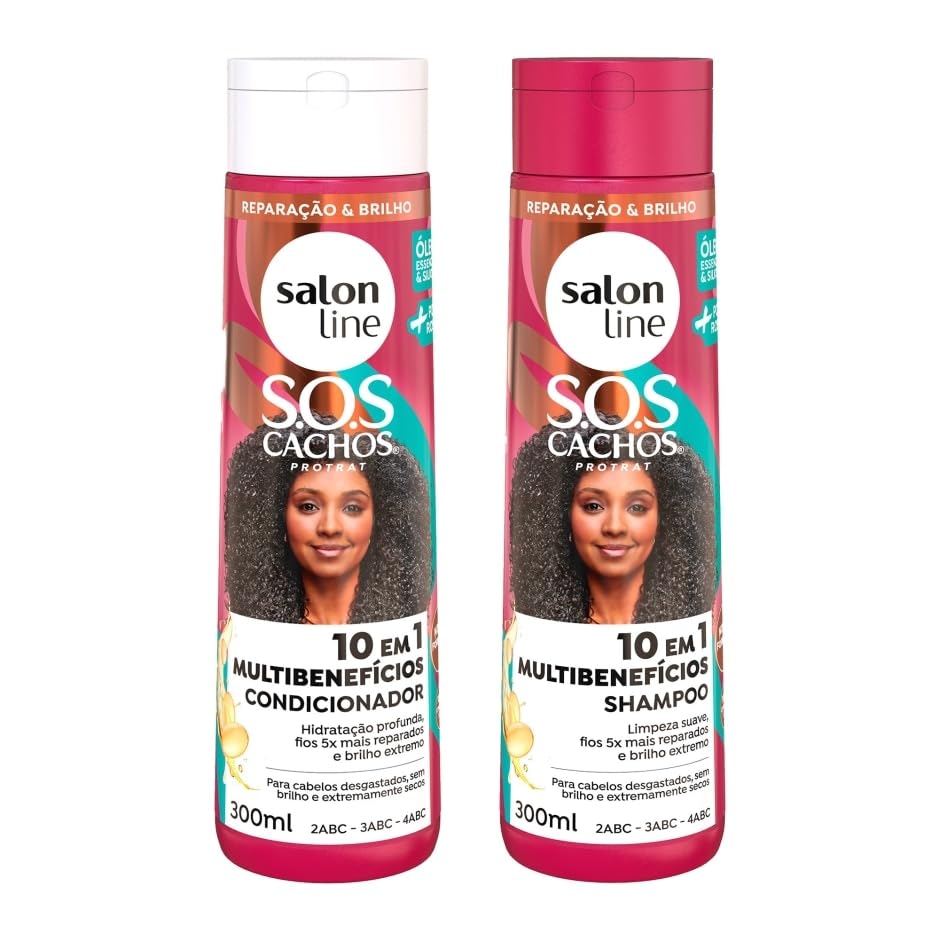 SOS Curls (+Powerful) 10-in-1 Multibenefit Shampoo & Conditioner Set (2 x 10.14 Fl Oz) - Salon Line for Curly Hair Care - Hydrating, Frizz Control, Nourishing - Perfect for Daily Use & Damaged Hair Revival