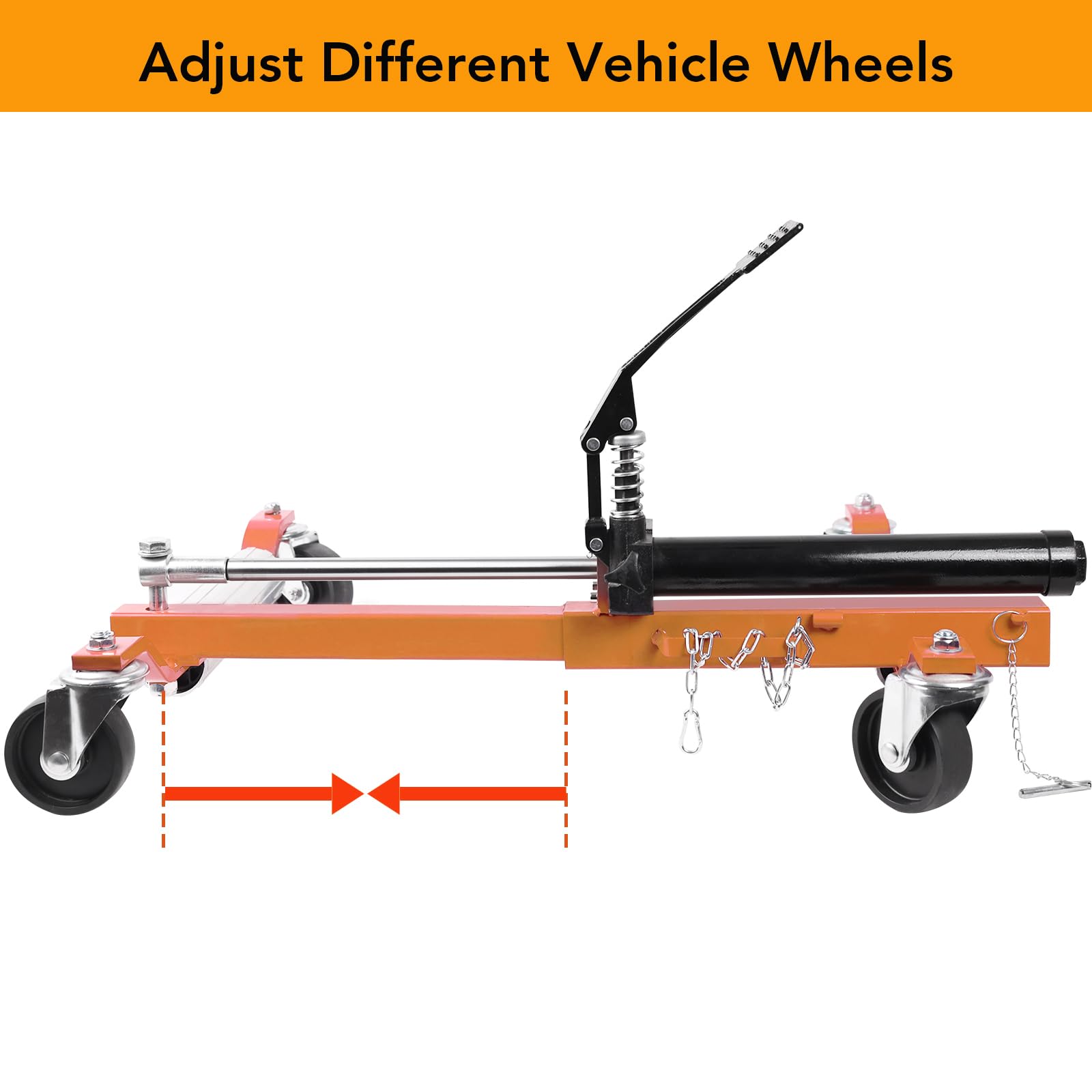 4PC Heavy Duty Wheel Dolly Set - 1500LBS Capacity Car Dolly with Hydraulic Tire Jack for Vehicle Positioning - Perfect for Truck, RV, Trailer & Auto Repair Shops (Orange) - Ideal for Garage Maintenance, Tire Changes & Vehicle Storage