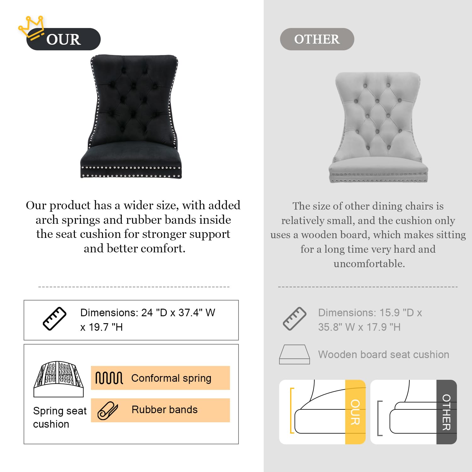 Kiztir Velvet Dining Chairs Set of 4 - Upholstered Luxury Tufted Chairs with Ring Pull Trim & Button Back - Elegant Black Dining Room Chairs for Kitchen, Living Room & Bedroom - Perfect for Home Decor, Dinner Parties & Cozy Gatherings