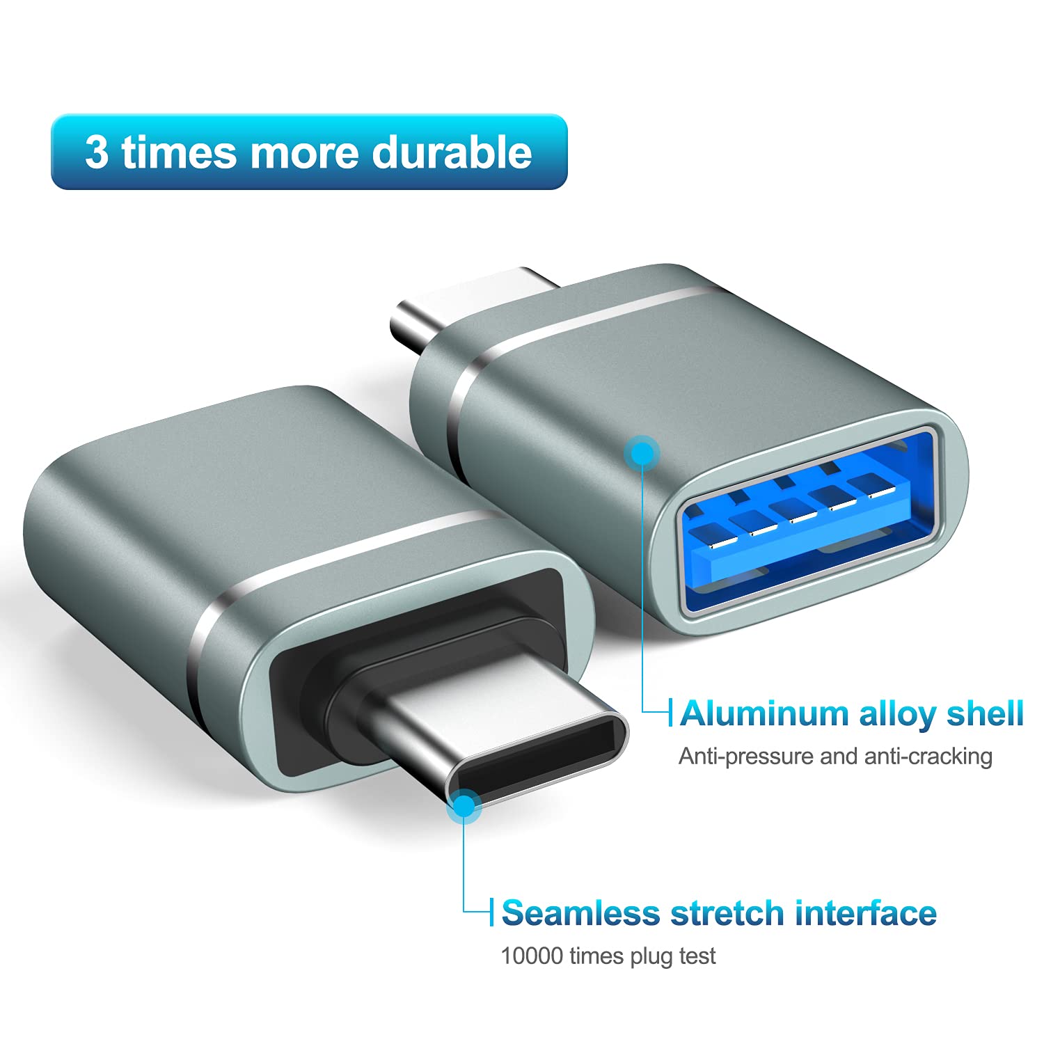 USB C to USB 3.0 Adapter 3-Pack, USB Type C Male to USB Female Converter - Compatible with MacBook Pro 2020, MacBook Air 2020, iMac 2021, iPad Pro 2021 & Thunderbolt 3 Devices (Gray) - Perfect for Data Transfer, Charging & Connecting Peripherals