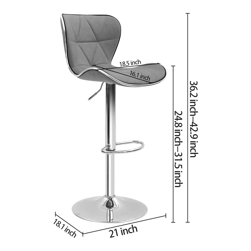Adjustable Swivel Bar Stool with Back - Set of 2 Light Grey Barstools for Kitchen, Dining Room, Living Room & Pub - Comfortable Counter Height Stools for Home & Commercial Use