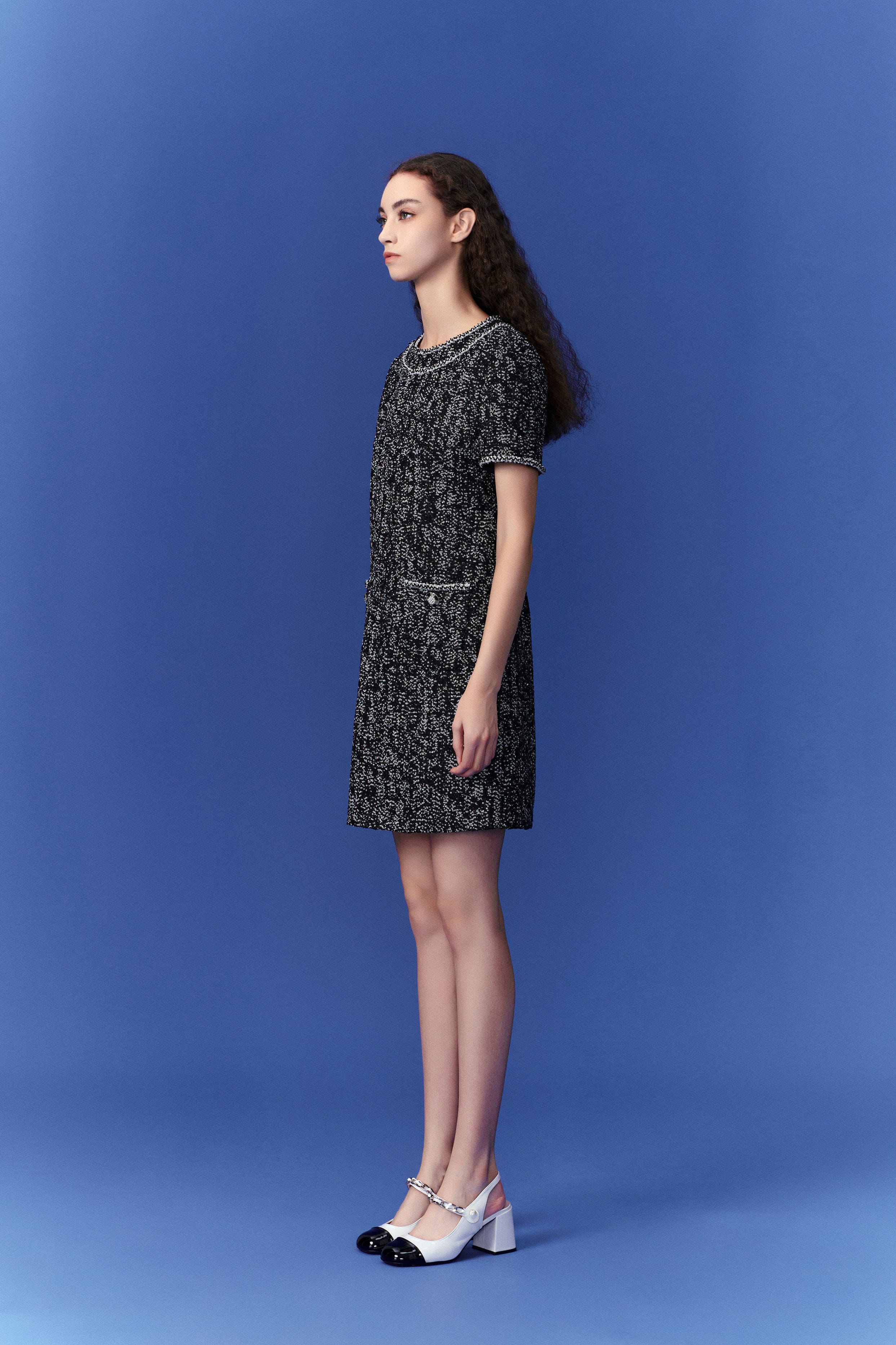 Elegant Prestige Patch Pocket Tweed Dress for Women - Vintage-Inspired Office Wear & Cocktail Party Outfit