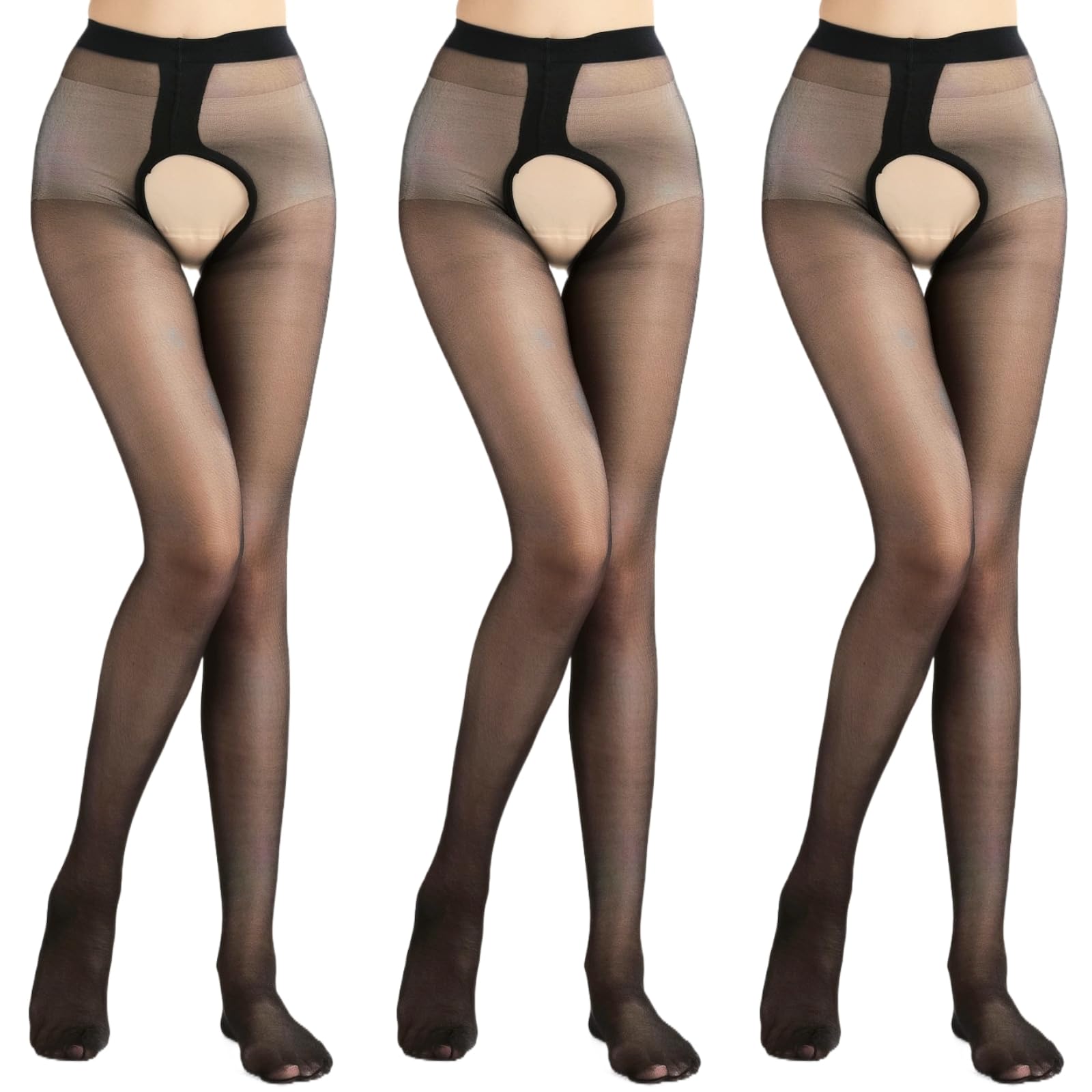 Verdancy Plus Size Women’s Sheer Crotchless Pantyhose - Shimmery Stockings for 264lbs, Footed High Waist Tights - Perfect for Date Nights, Boudoir Photography & Sensual Occasions