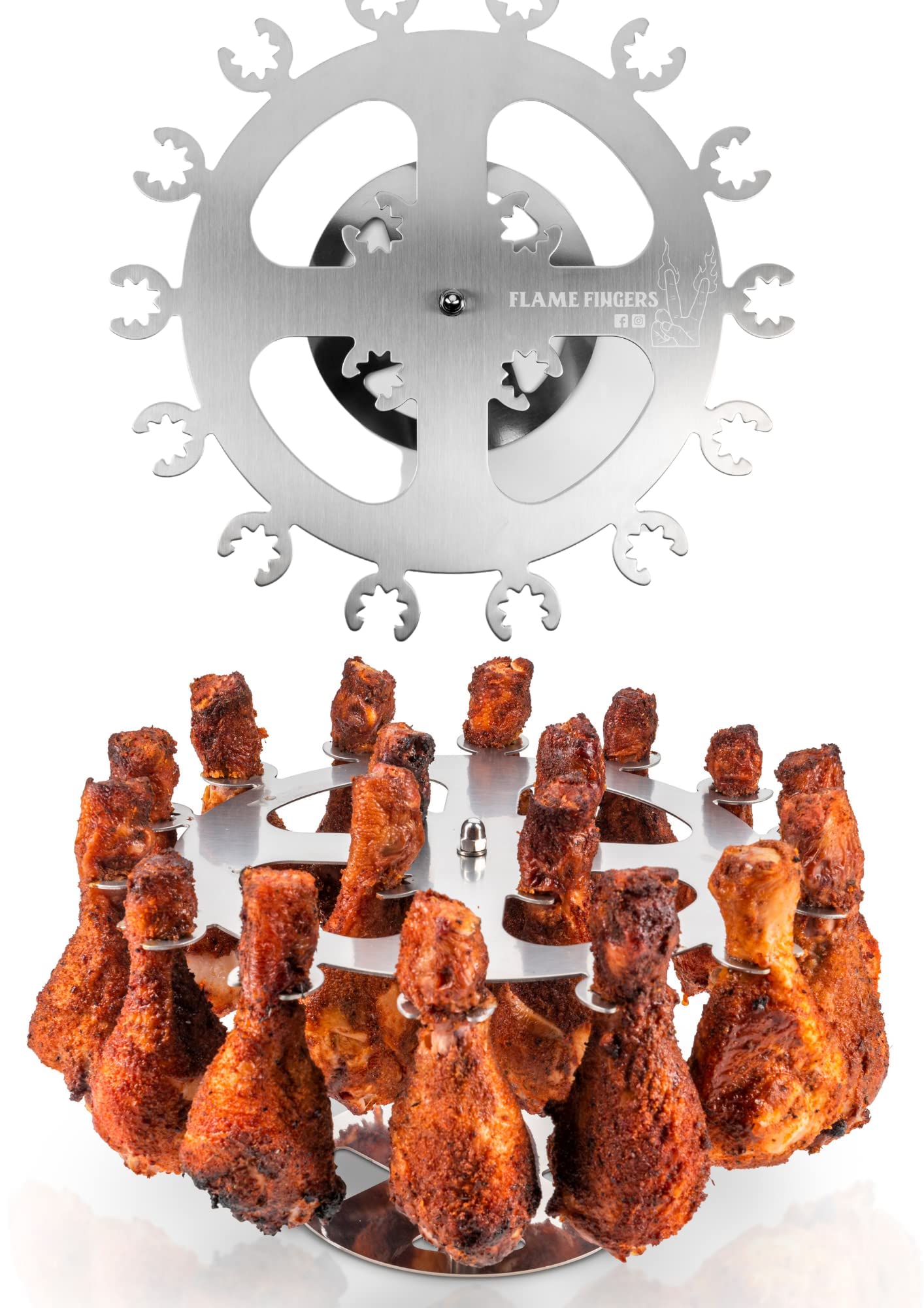 XL Stainless Steel Chicken Grill Rack - Rotating Design Holds 18 Legs, Wings, Thighs or Turkey Drumsticks for BBQ, Smoker & Oven | Perfect for Backyard Grilling, Camping & Outdoor Cooking