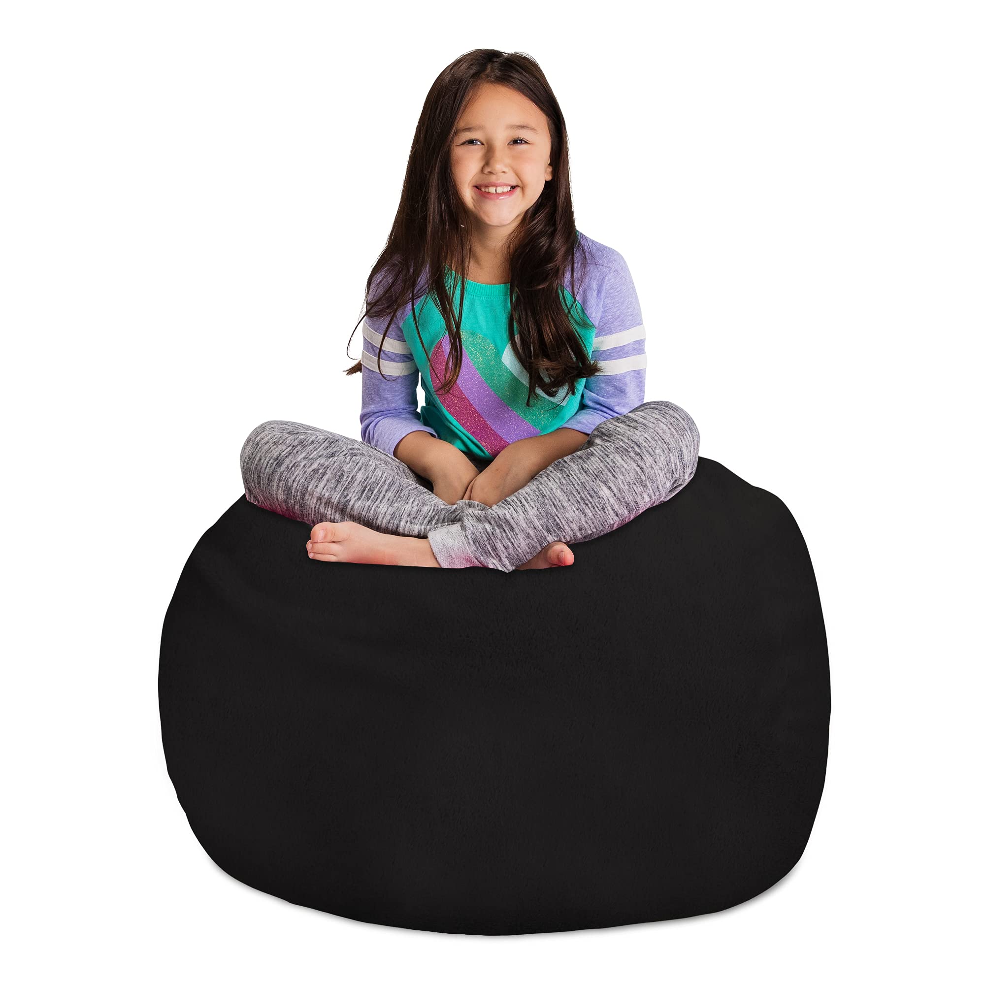 Soft Faux Rabbit Fur Kids Stuffed Animal Storage Bean Bag Chair Cover - 38