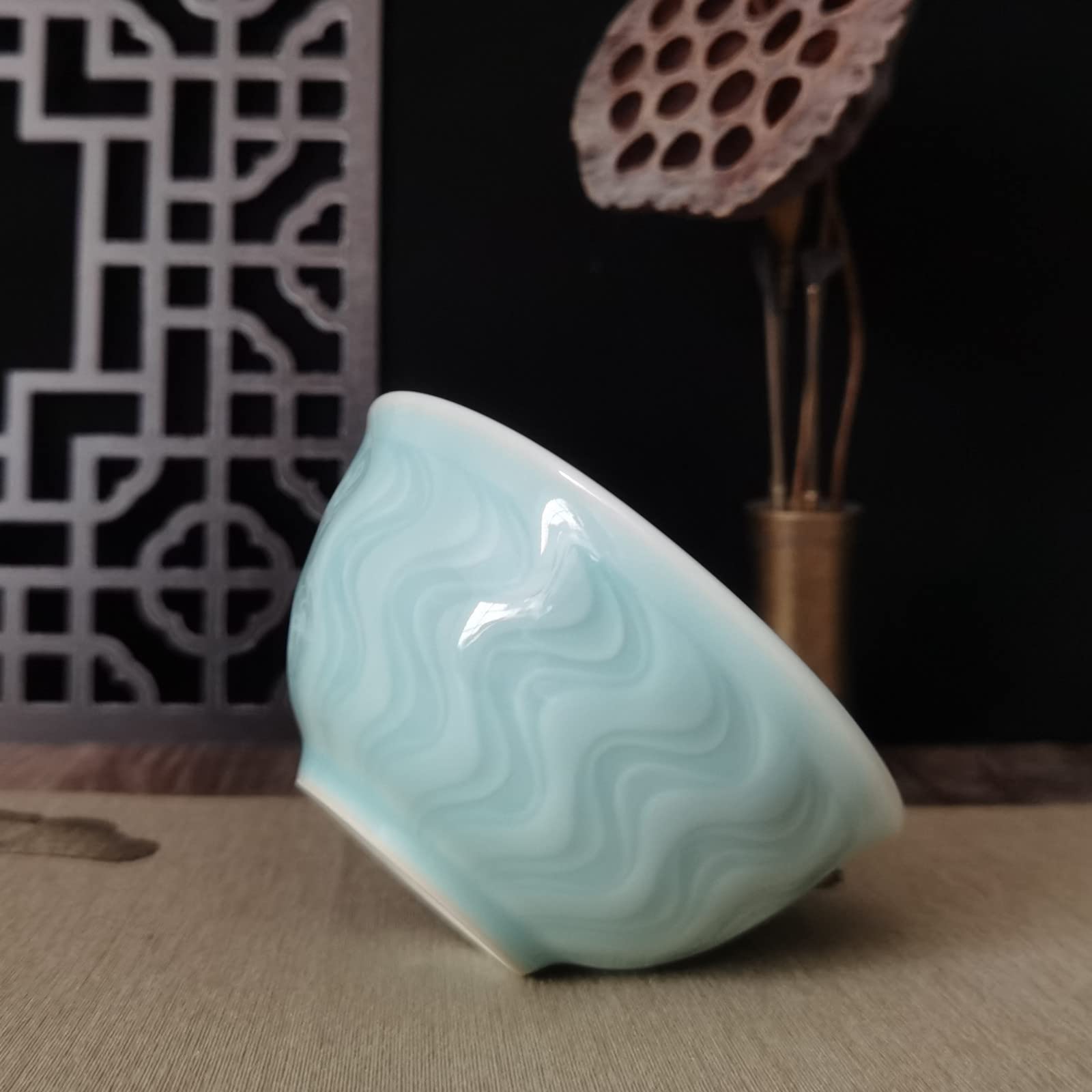 Premium Celadon Chinese Rice Bowl - 4.25 Inch Microwave & Dishwasher Safe Porcelain Tableware for Cereal, Soup, Sauce (Light Blue) | Elegant Dining, Asian Cuisine, Home Decor Gift