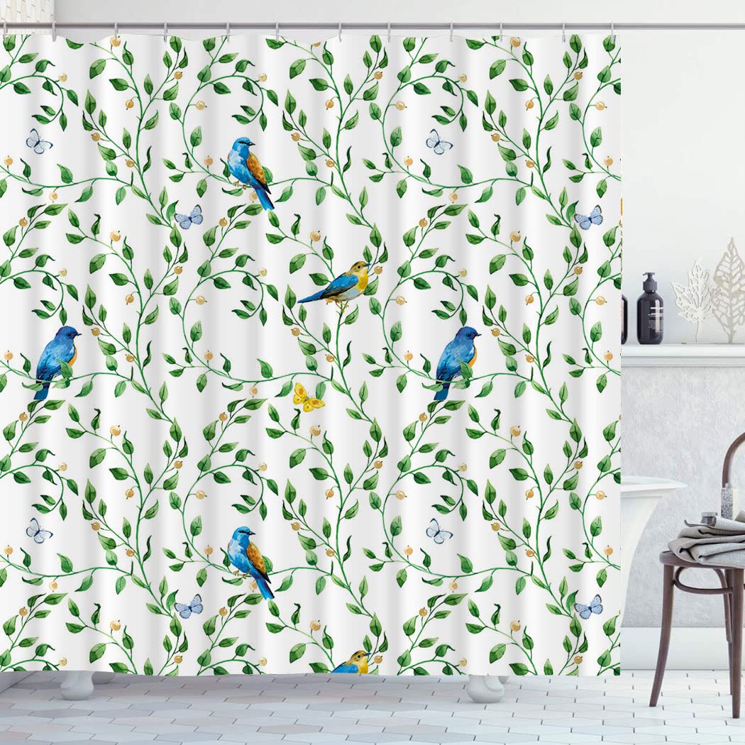 TSlook 72W x 72L Inch Waterproof Shower Curtain with Hooks - Hummingbird & Leaf Spring Design for Bathroom Privacy Protection, Easy Installation - Perfect for Modern Bathrooms, Guest Rooms & Spa Retreats