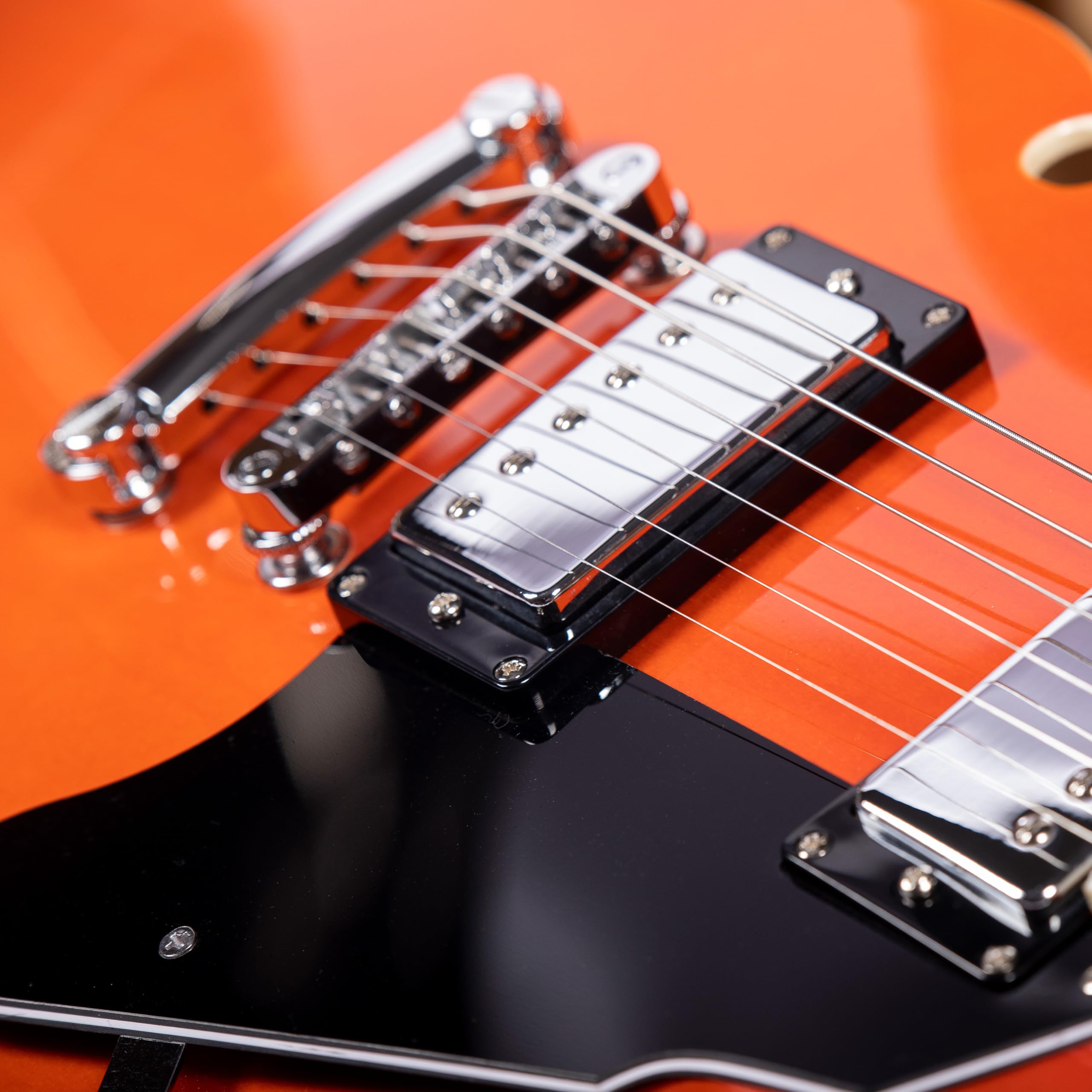 Premium Semi-Hollow Body Electric Guitar RD-100 Jazz Guitar with F-Hole - Maple Neck & Humbucker Pickups (Orange) - Perfect for Jazz, Blues & Rock Performances