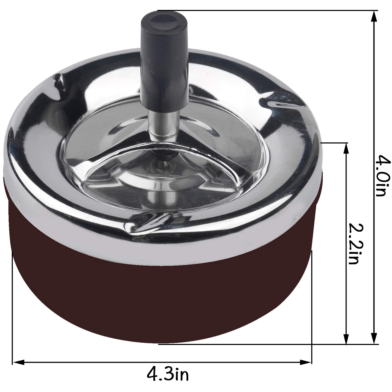Stainless Steel Modern Round Push Down Tabletop Cigarette Ashtray with Spinning Tray - Indoor & Outdoor Use - Home Office Desktop Smoking Ash Tray (Brown) - Perfect for Patio, Living Room, or Smoking Lounge
