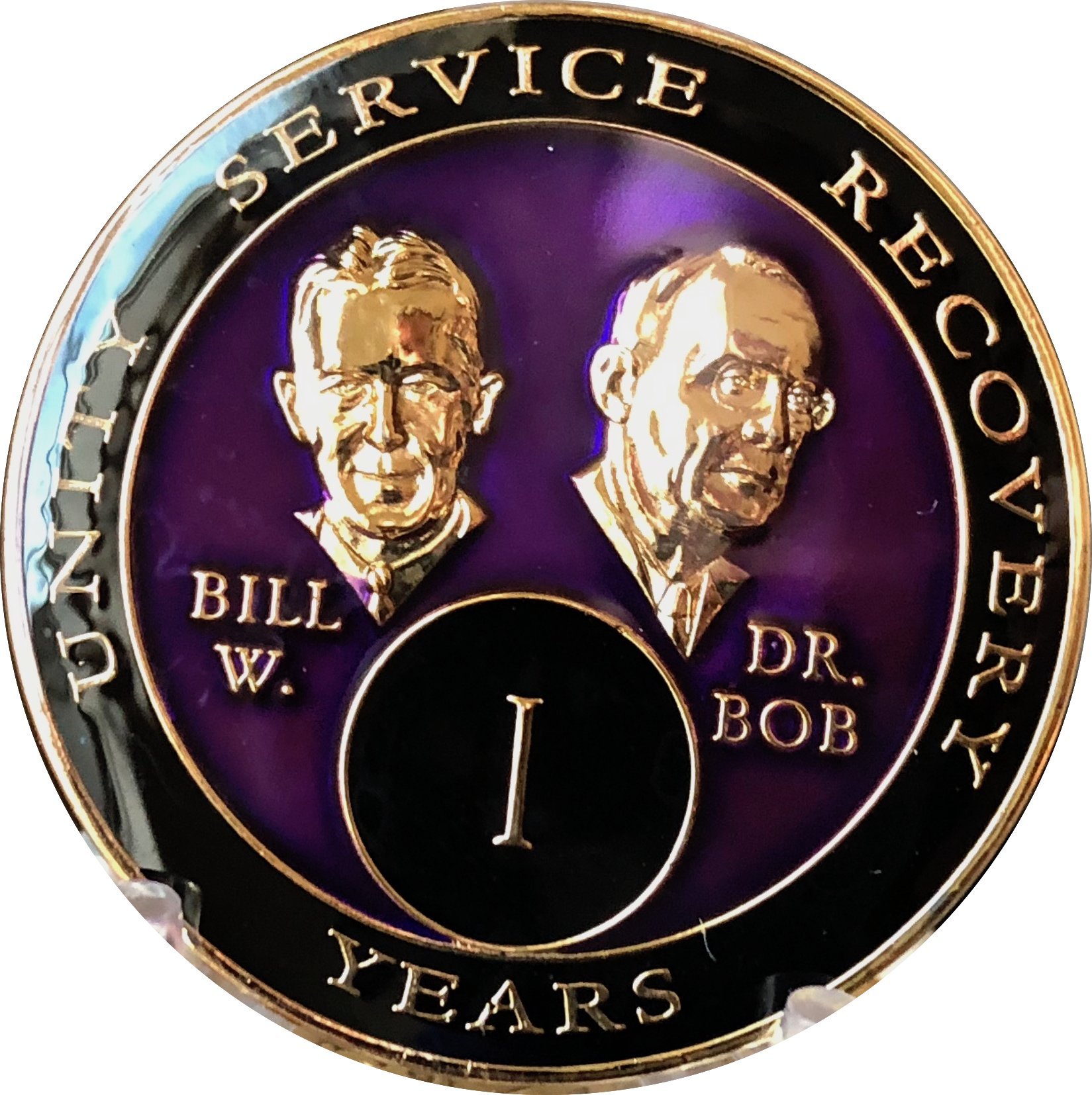 AA Founders Tri-Plate Medallion Purple Year 1-65 Bill & Bob Chip - Commemorative Alcoholics Anonymous Recovery Token for Anniversary Celebrations & Sobriety Milestones