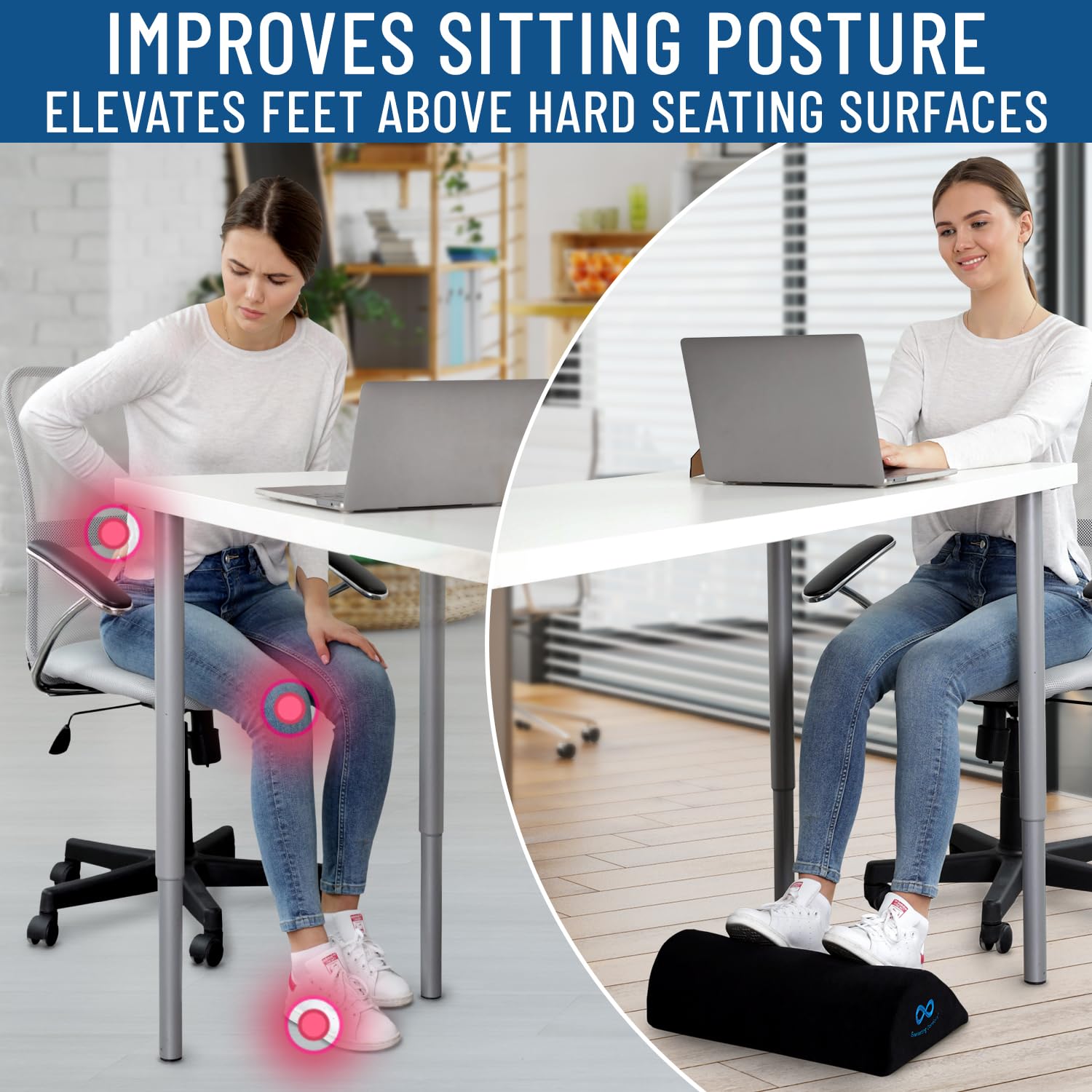 Ergonomic Memory Foam Foot Rest for Under Desk - Adjustable Office Foot Stool & Leg Elevation Pillow for Home Office, Gaming & Work - Improves Posture & Circulation (Perfect for Long Hours of Sitting)