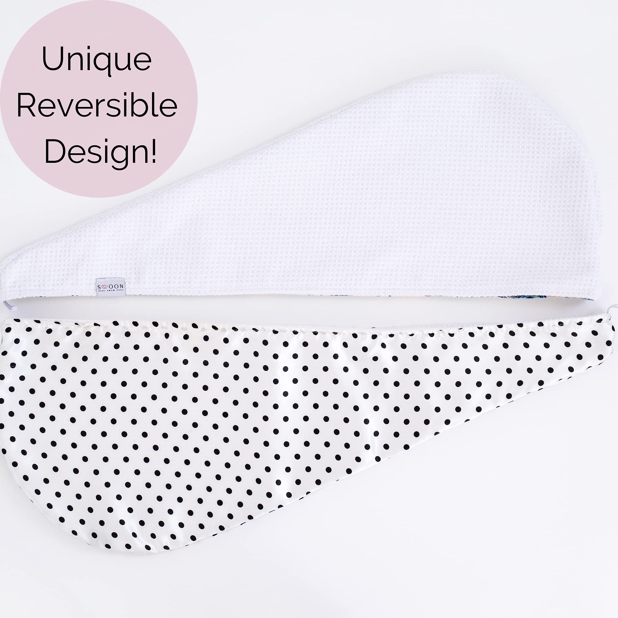 Polka Dot Reversible Satin Hair Towel Wrap for Women - Soft & Absorbent Hair Turban for Drying Wet Hair - Perfect for Shower, Spa, Salon & Home Use
