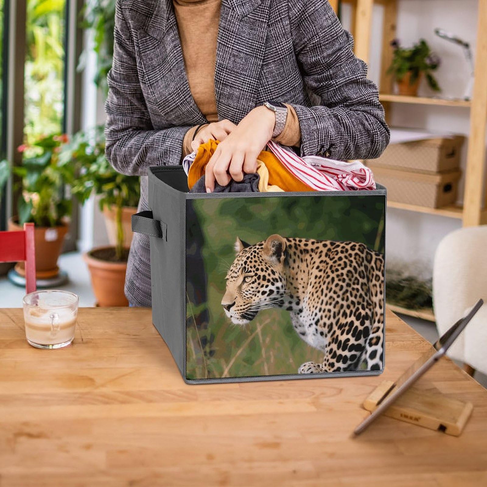 6-Piece Collapsible Storage Bins - African Leopard Print Foldable Storage Boxes with Handles for Home Organization, Closet, Shelves & Pantry | Space-Saving Household Storage Solution for Toys, Clothes & Kitchen Supplies