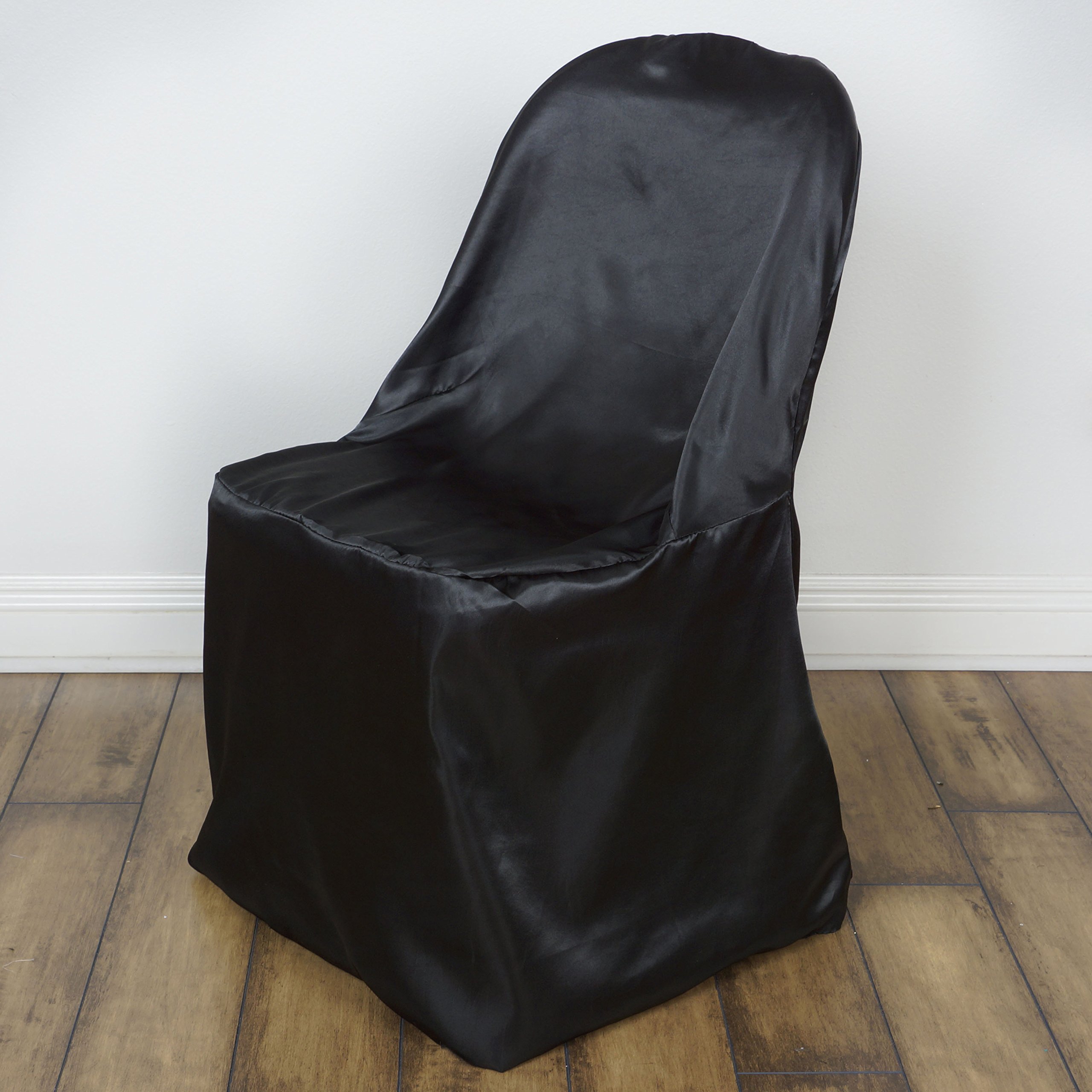 50 Pack Black Satin Folding Chair Covers - Elegant Party Wedding Chair Slipcovers for Reception, Banquet, Ceremony & Dining Decorations - Wrinkle Resistant & Washable Fabric for Indoor/Outdoor Events
