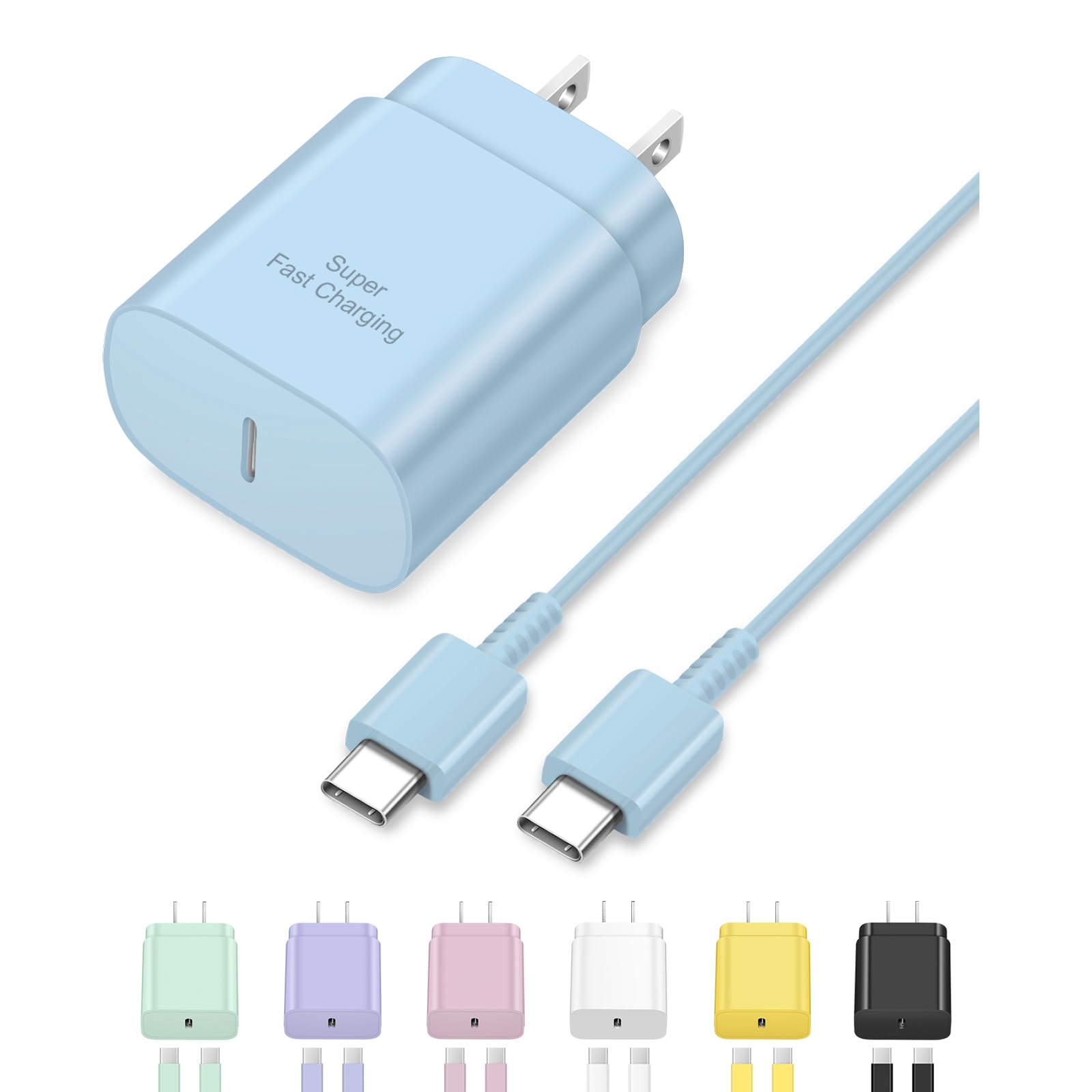 25W USB C Fast Charger with 6ft Cable - Super Fast Wall Charger for Galaxy S24/S23/S22/S21/S20 Ultra/S10/S9 & Note 20/10/9 - USB C Charging Block & Adapter - Perfect for Home, Office & Travel