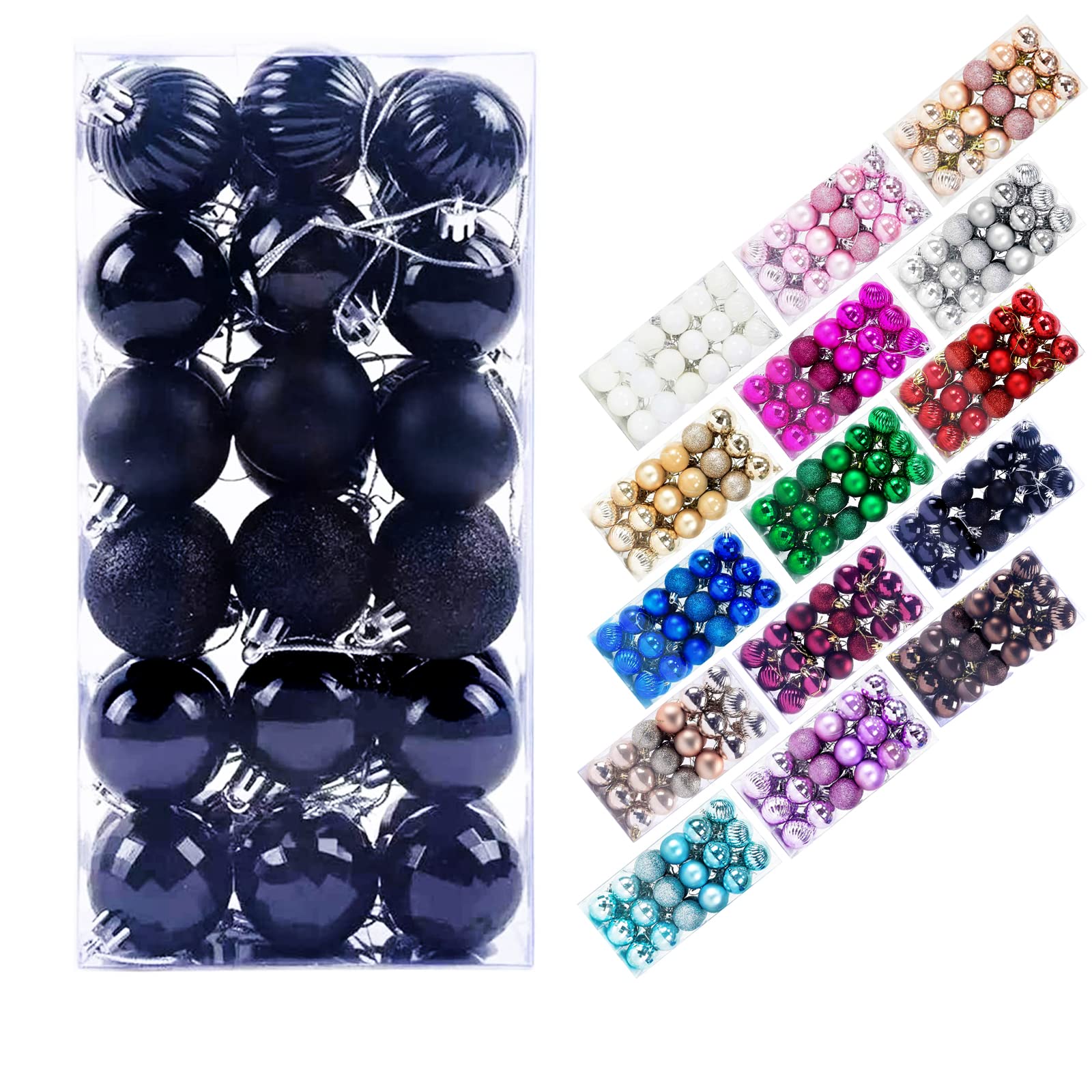 Festive Christmas Tree Ornaments - 36 Pack 1.5 Inch Black Hanging Balls for Holiday Decor, Xmas Party, Halloween & Birthday Celebrations - Durable 4cm Plastic Decorative Balls for Indoor & Outdoor Use