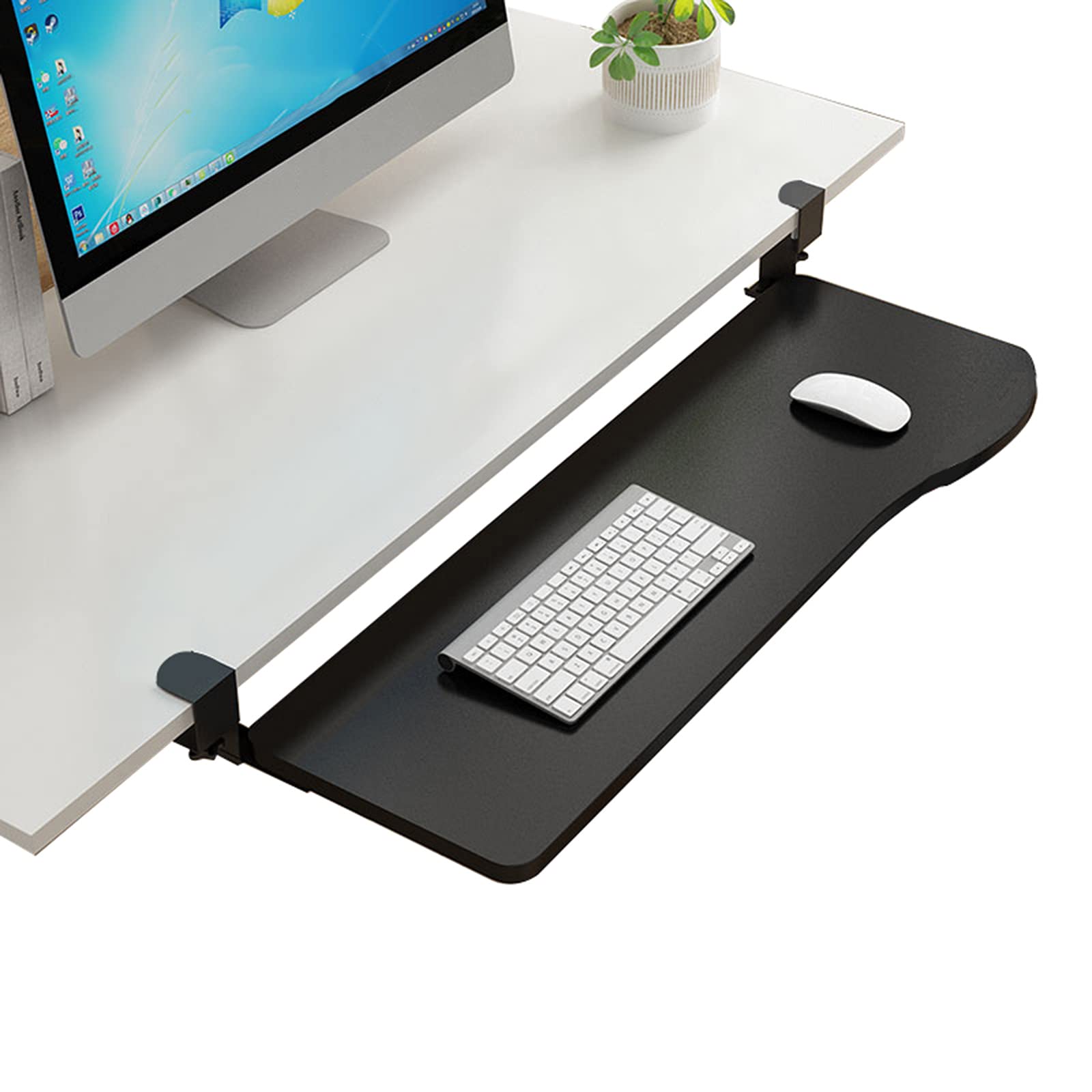 Ergonomic Under Desk Keyboard Tray - ZAZAP-1 Slide-Out Enlarged Keyboard & Mouse Holder with Heavy-Duty C-Clamp Mount (Black/White) - Perfect for Home Office, Gaming Setup & Workspace Organization