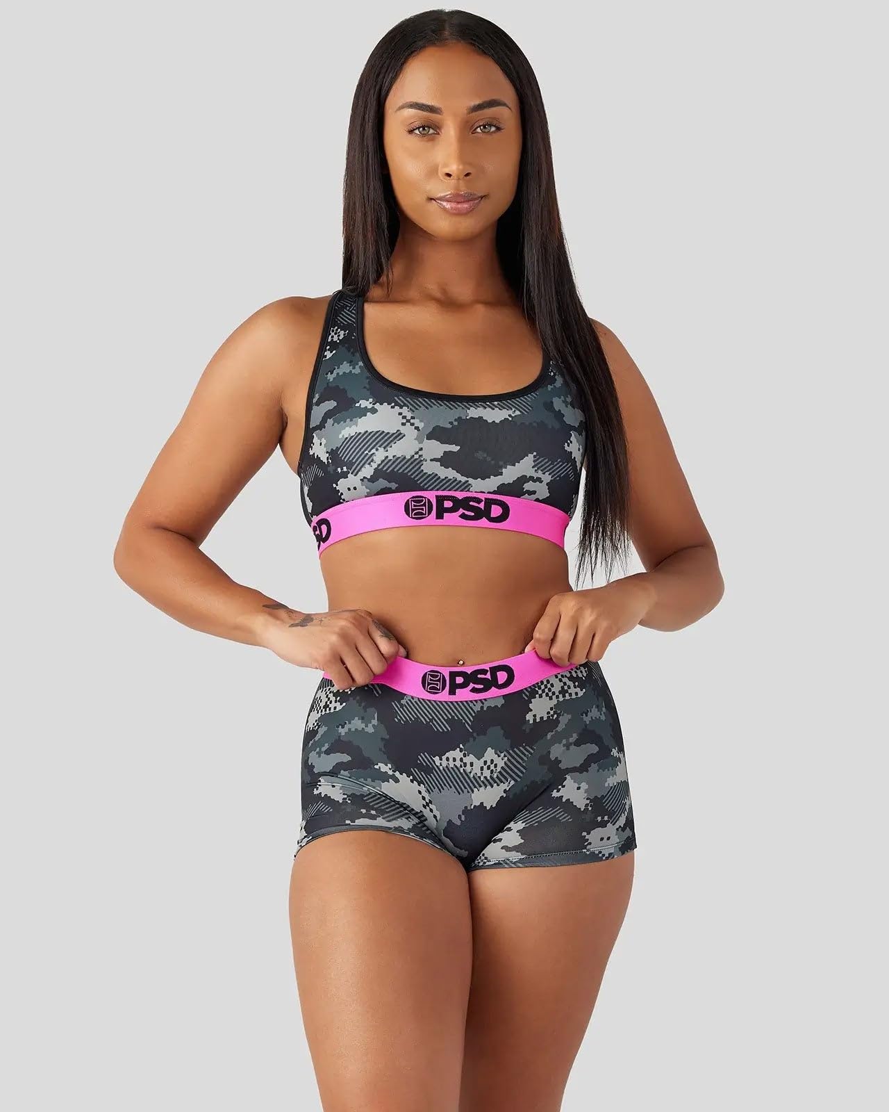 PSD Women's Camo Print Sports Bra - Breathable Racerback Workout Top with Moisture-Wicking Microfiber for Yoga, Running & Gym | Plus Size Activewear