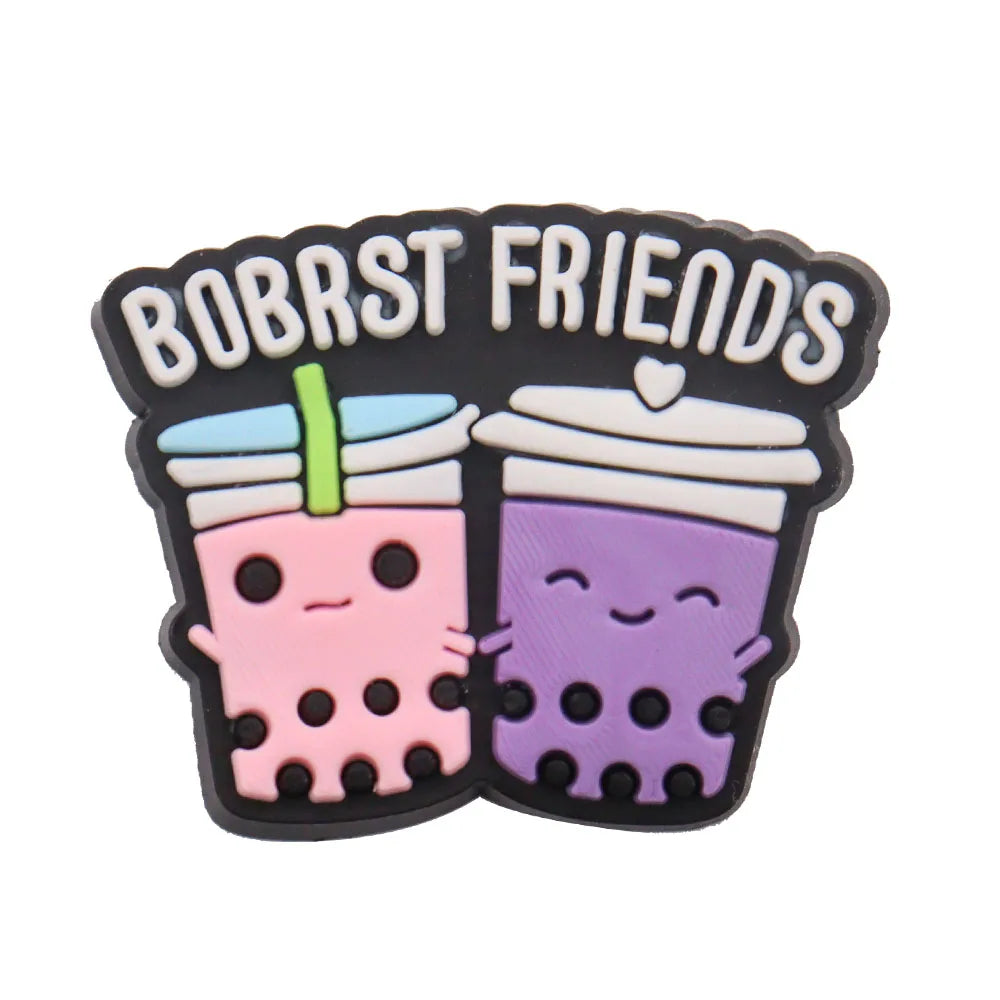 1PCS PVC Shoe Charms - Cute Bubble Tea Drink Rabbit Heart Sandals Decoration for Wristbands & Slippers | Fun Accessories for Kids, Girls Gift Ideas | Perfect for DIY Crafts, Party Favors & Fashion Styling