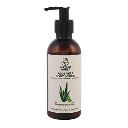 Earthen Vanity Aloe Vera Body Lotion for Deep Moisturization - With Shea Butter, Kokum Butter & Basil Leaf Extracts | Hydrating & Nourishing Dry Skin | Perfect for Daily Use & After Shower