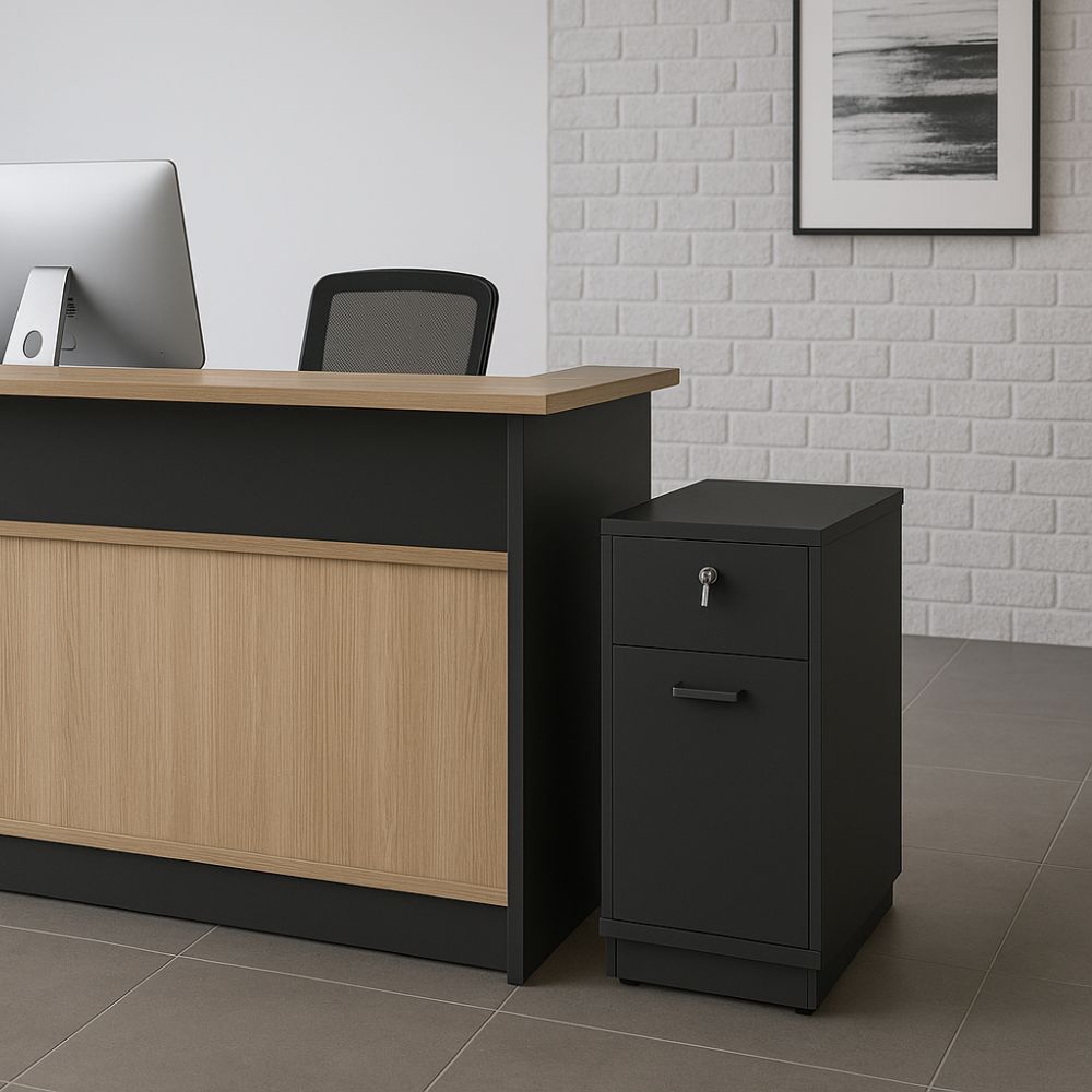 KENTO Black 2-Drawer Filing Cabinet Pedestal - Office Storage Solution for Files, Documents & Supplies