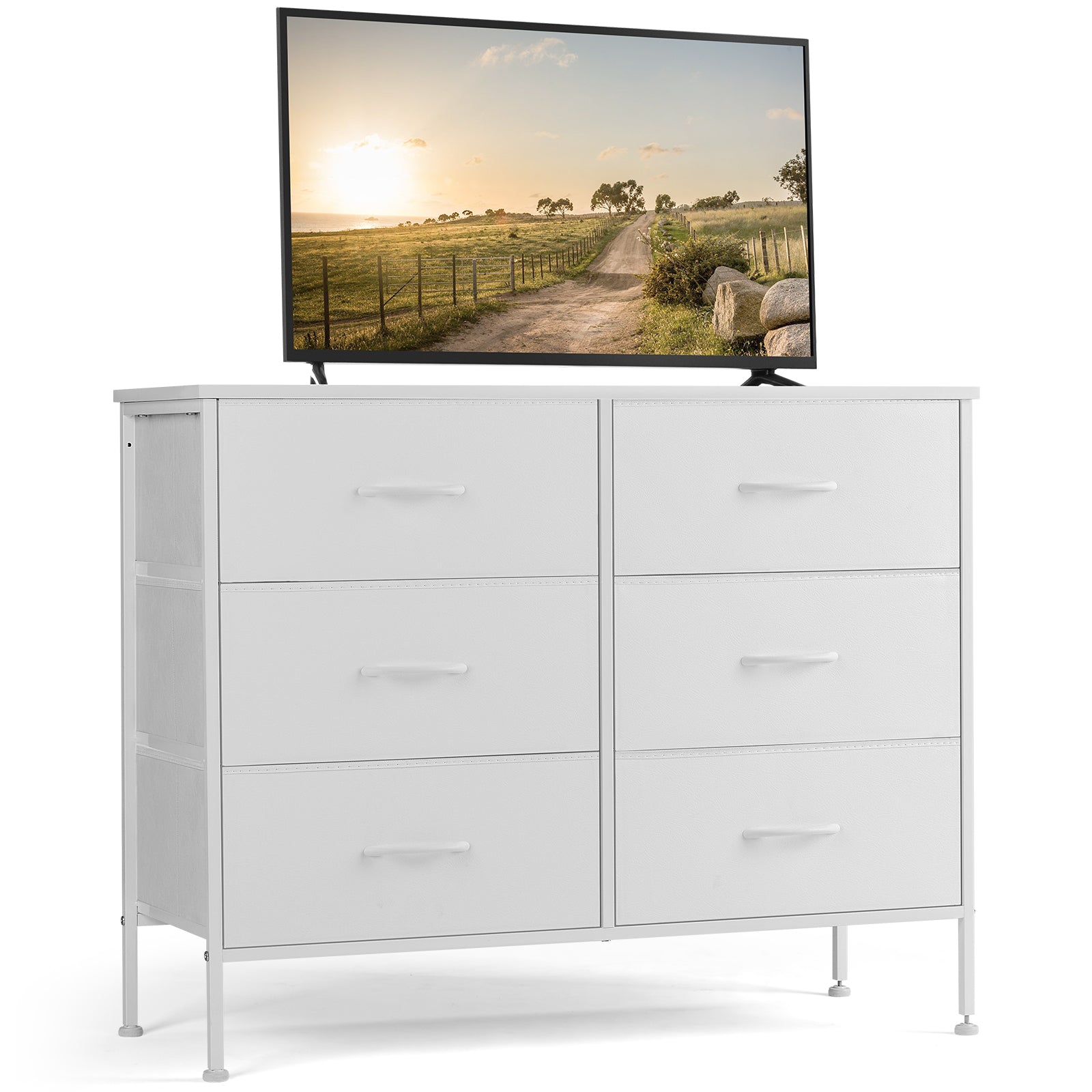 6-Drawer Wide Fabric Dresser for Bedroom with Metal Frame & Wooden Top - TV Stand, Clothes Storage Organizer for Master Bedroom, Guest Room & Dormitory