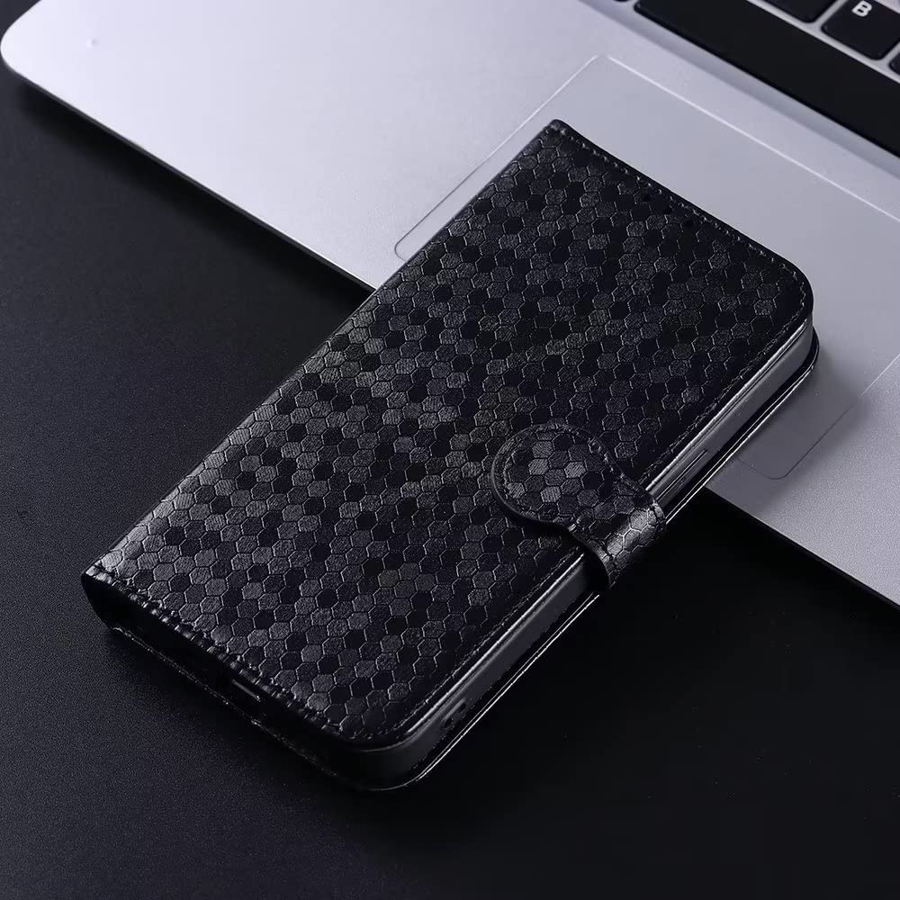Premium Magnetic Closure Glossy Leather Case for iPhone 15 Plus - Shockproof Full-Body Protection with Card Slot (Black) - Perfect for Work, Travel & Everyday Use