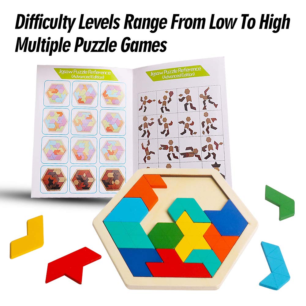 Skrtuan Wooden Hexagon Puzzle - Brain Teaser Blocks Game for Kids & Adults | STEM Montessori Educational Toy with Tangram Geometry Logic | Perfect Gift for Boys, Girls & All Ages | Great for Classroom, Travel & Family Game Night