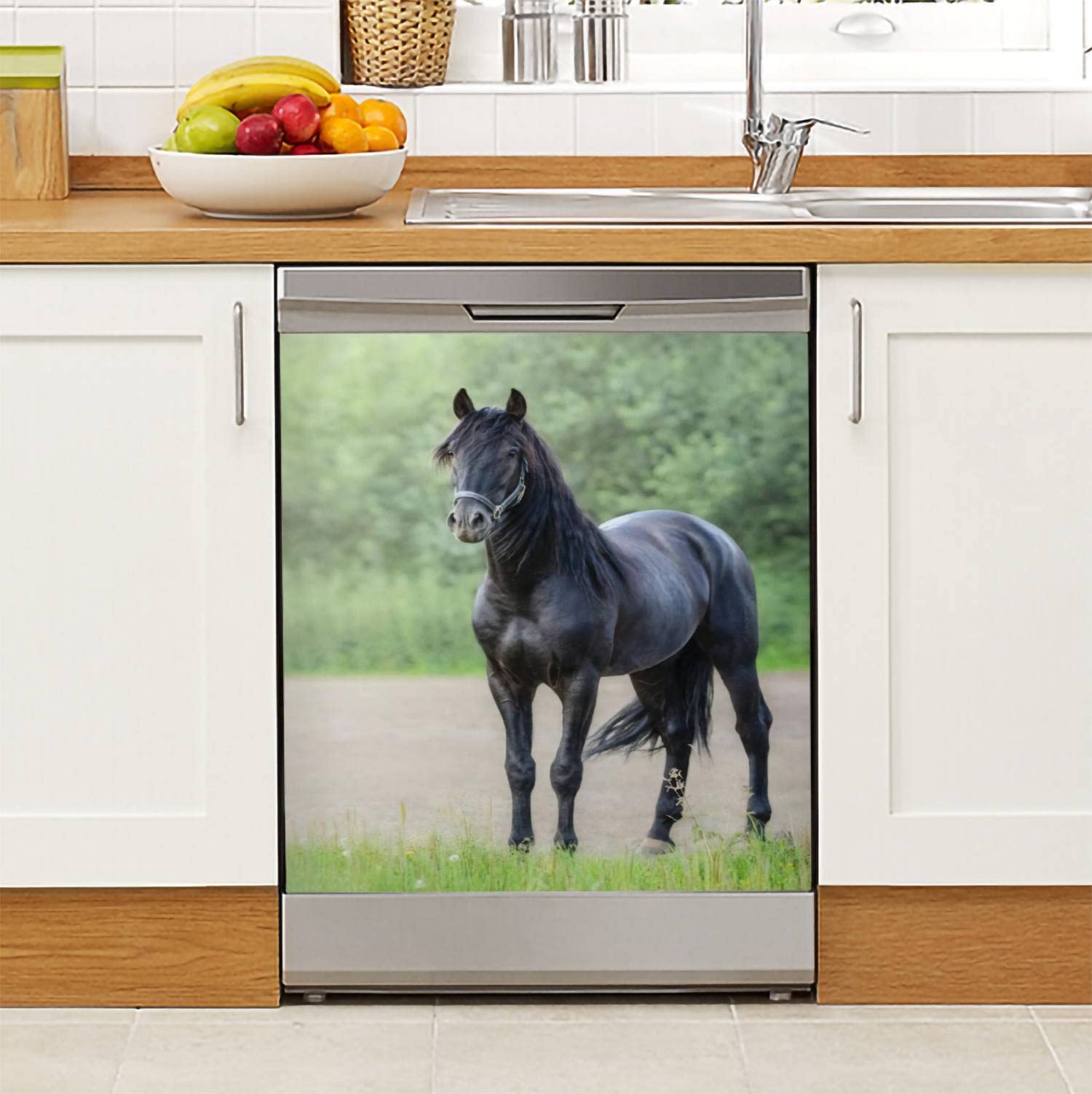 Black Andalusian Horse Full Body Portrait Dishwasher Magnet Sticker - 23x26in Magnetic Refrigerator Decal for Kitchen, Fridge, Metal Doors & Garage Appliances | Perfect for Home Decor, Office Spaces & Gifts