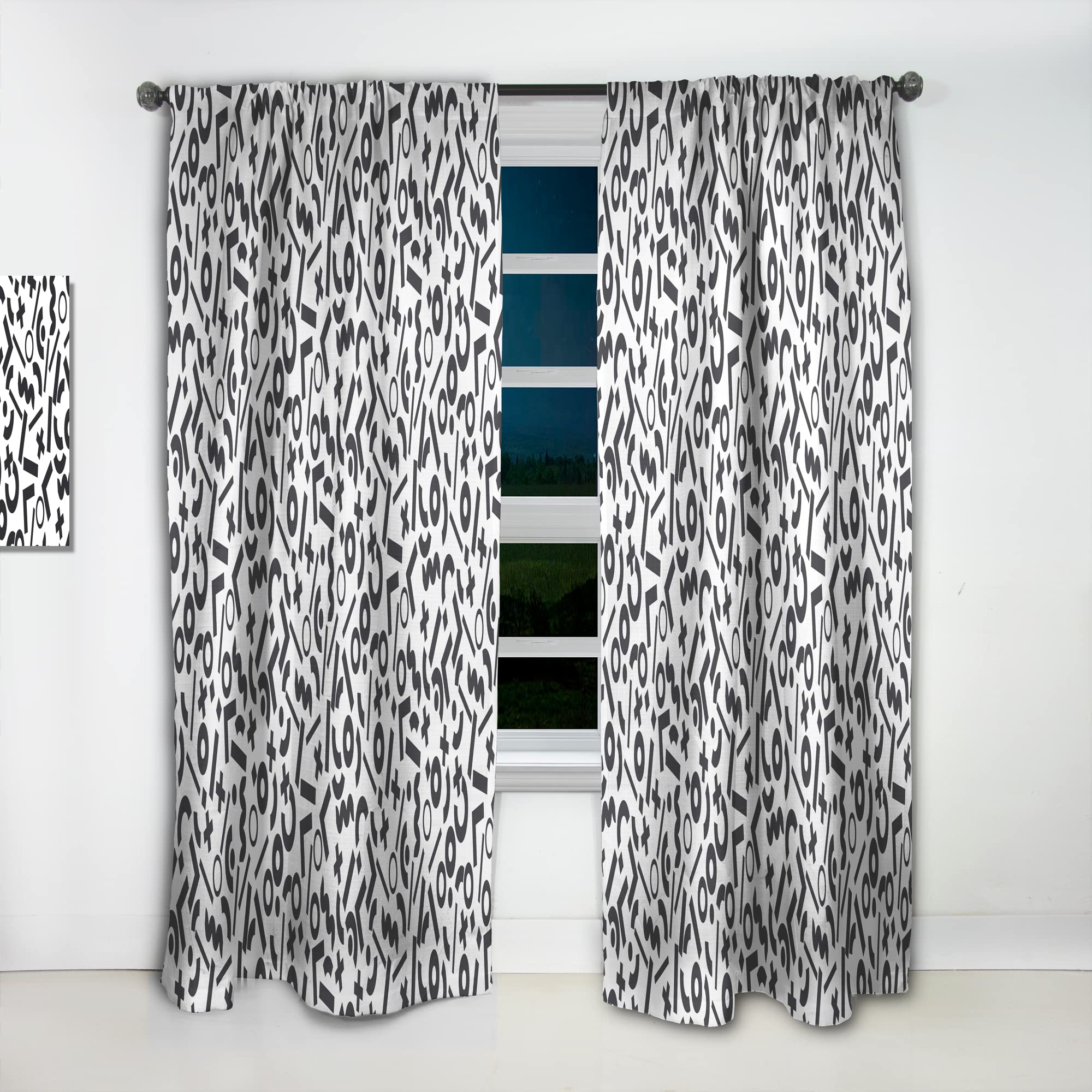 DesignQ Monochrome Geometric Pattern XIII Thermal Insulated Curtains - 52x95 Inch Single Panel for Bedroom & Living Room - Blackout Drapes for Home Decor, Privacy & Energy Efficiency