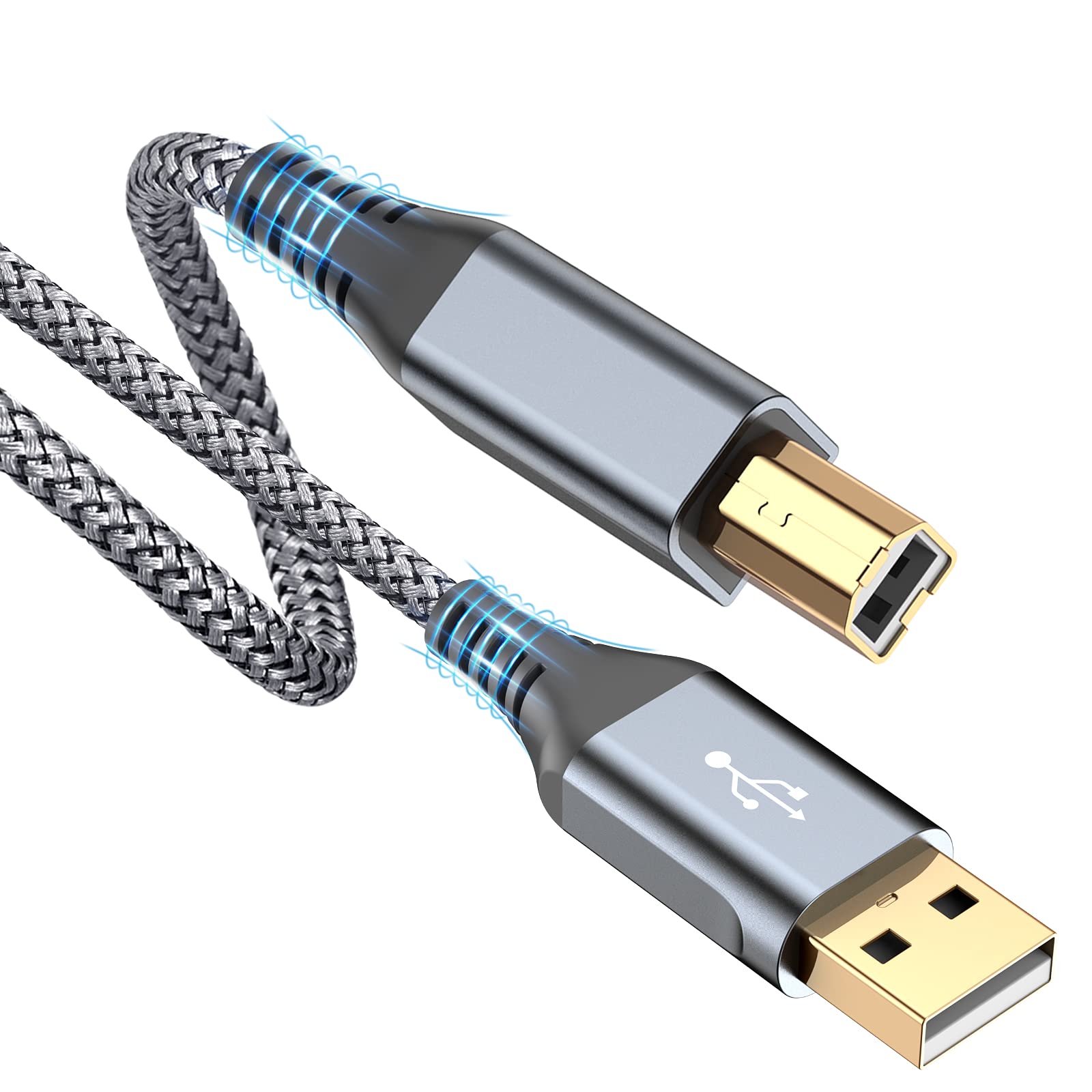 20ft USB 2.0 Printer Cable - Type A Male to B Male High-Speed Scanner Cord Compatible with HP, Canon, Dell, Epson, Lexmark, Xerox, Samsung Printers - Durable Gray Cable for Home Office & Business Use