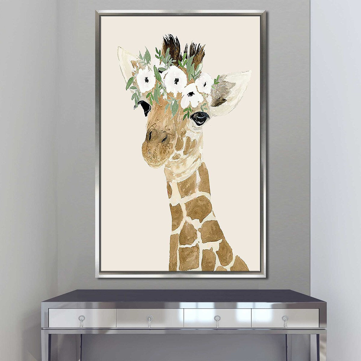 Floating Canvas Wall Art with Giraffe Print - Modern Nursery Decor, Kids Room Decoration, Unique Home Office Artwork