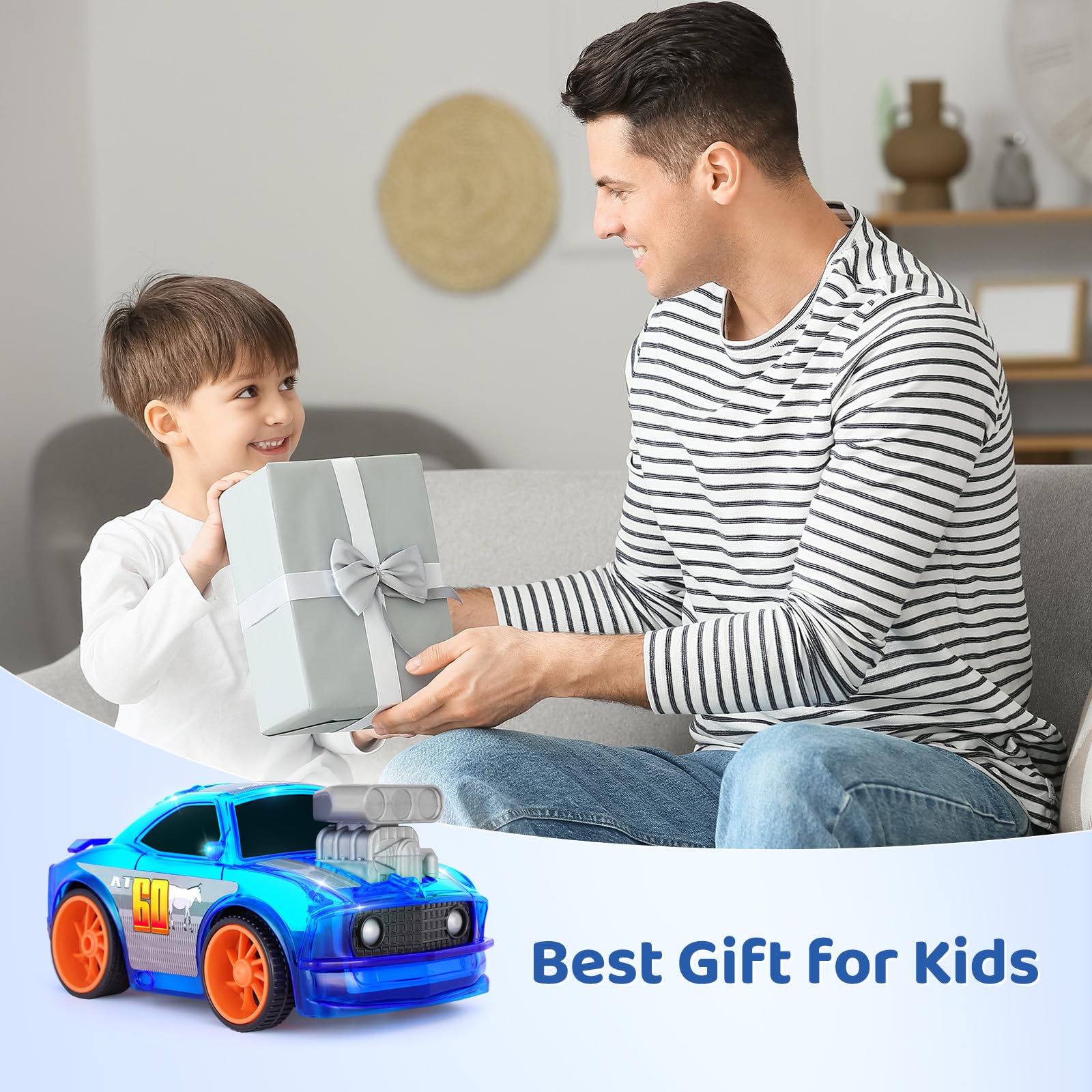 SGILE 2.4GHz Remote Control Race Car with LED Lights & Music - High Speed RC Toy Car for Boys Girls Kids Ages 3-8 - Perfect Birthday Gift for Toddlers & Preschoolers - Indoor & Outdoor Play, Backyard Racing Fun