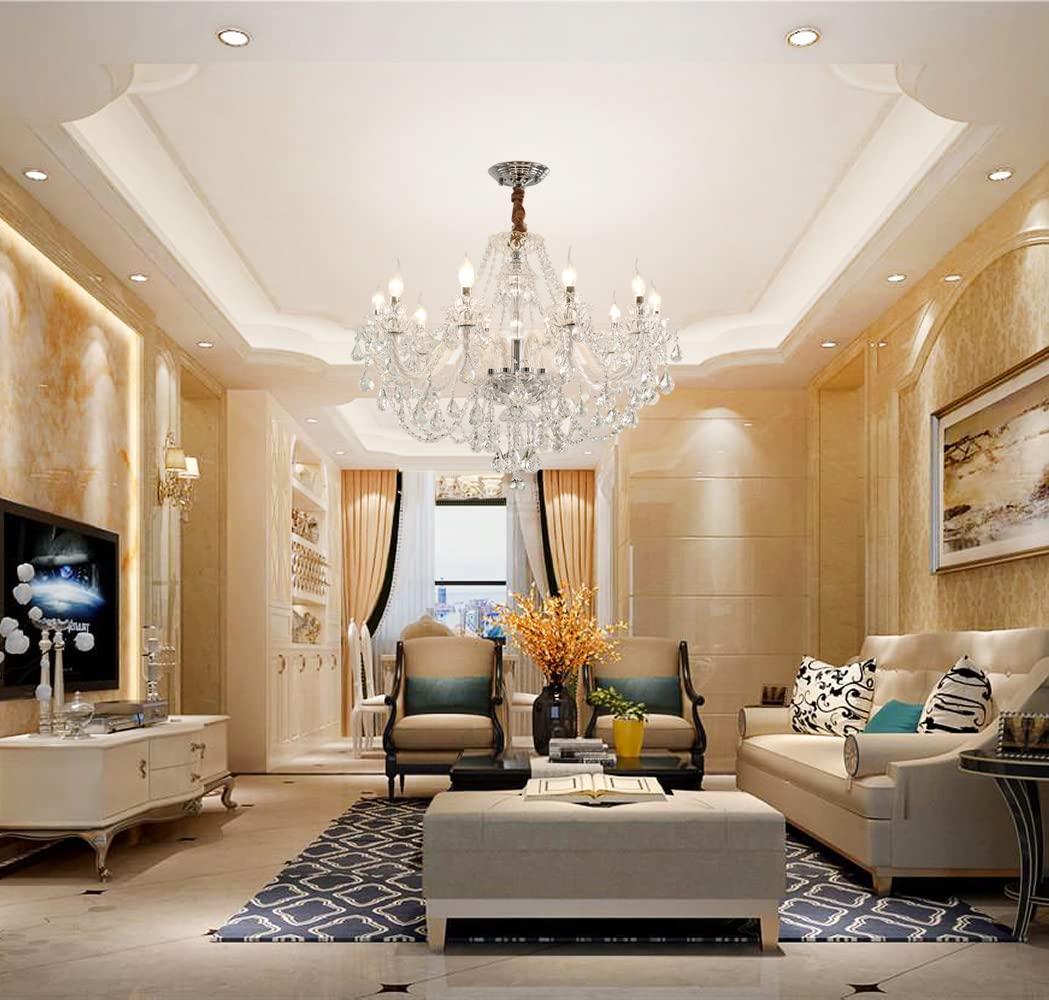 **K9 Clear Crystal Chandelier - 10-Light E12 Bulb Pendant Lighting Fixture for Dining Room, Living Room, Bedroom - Modern Ceiling Light 32 Inches - Perfect for Weddings, Parties & Home Decor**
