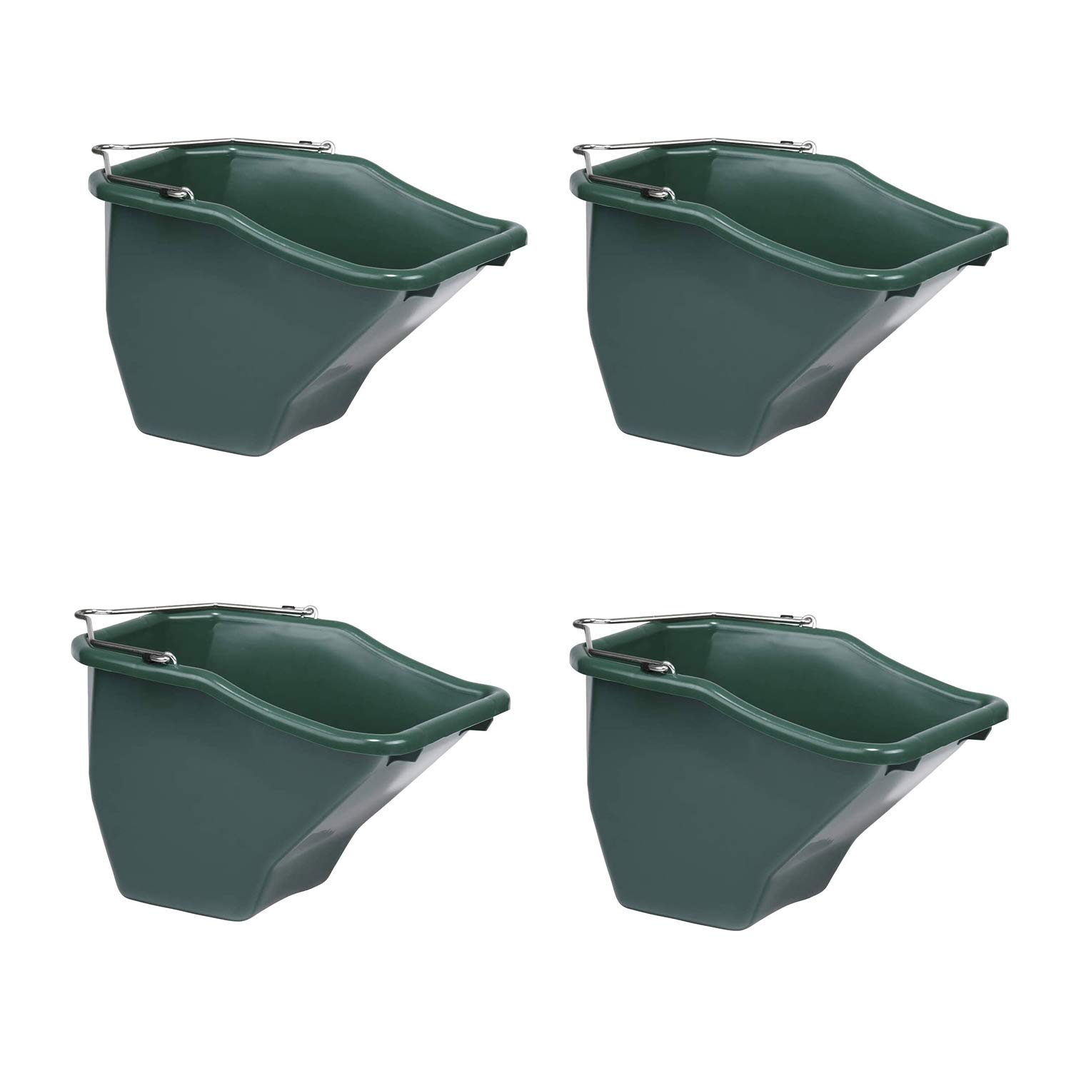 Little Giant 10-Quart Heavy Duty Plastic Livestock Feed Bucket for Horses, Cattle, Goats - Durable Flat Back Design, Green (4-Pack) - Perfect for Farm, Ranch, and Stable Feeding