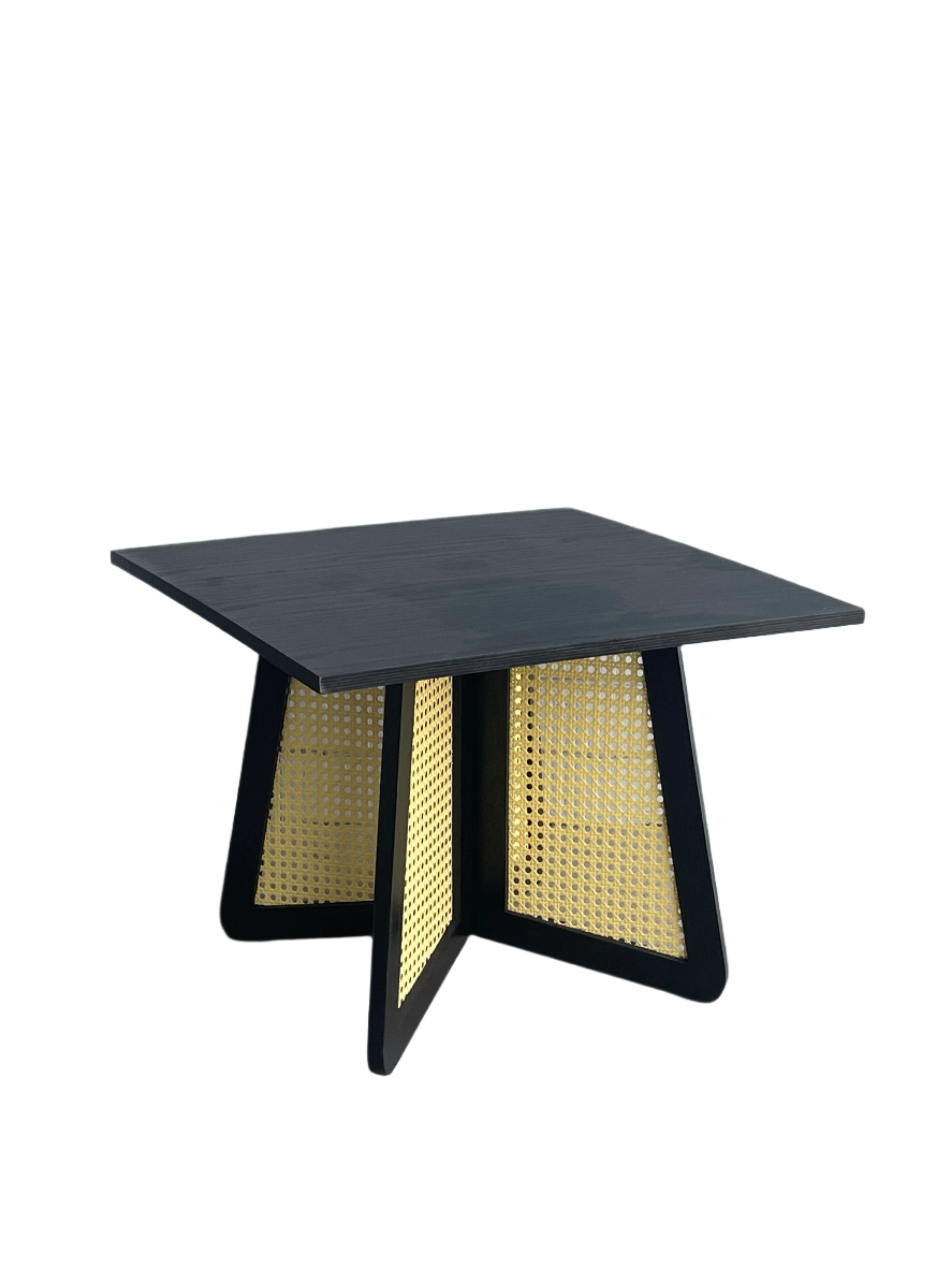 Shia Cane Square Black End Table - Modern Side Table for Living Room, Bedroom, or Office - Perfect for Coffee, Books, and Decor