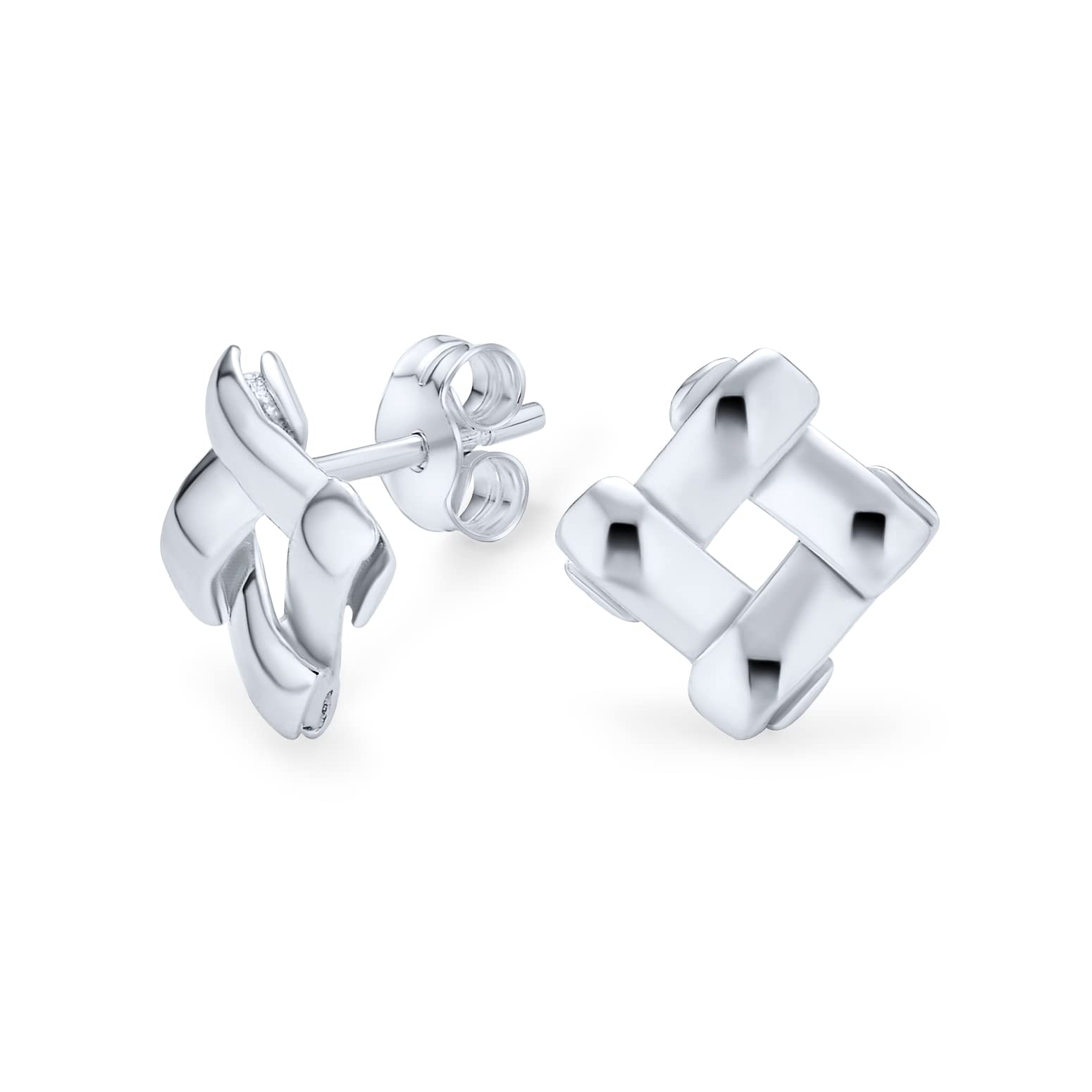 Modern Geometric Open Circle Pendant Necklace & Basket Weave Stud Earrings Set for Women - .925 Sterling Silver Jewelry - Perfect for Everyday Wear, Gift Giving & Special Occasions