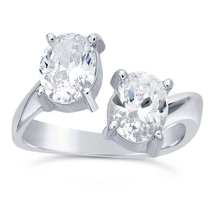 Sterling Silver 8x6mm Oval Bypass Ring Mounting - Faceted 4 Prong Pre-Notched Offset Blank Ring (Size 7/8) for Engagement, Wedding & Promise Rings - Jewelry Making Supplies 9263947