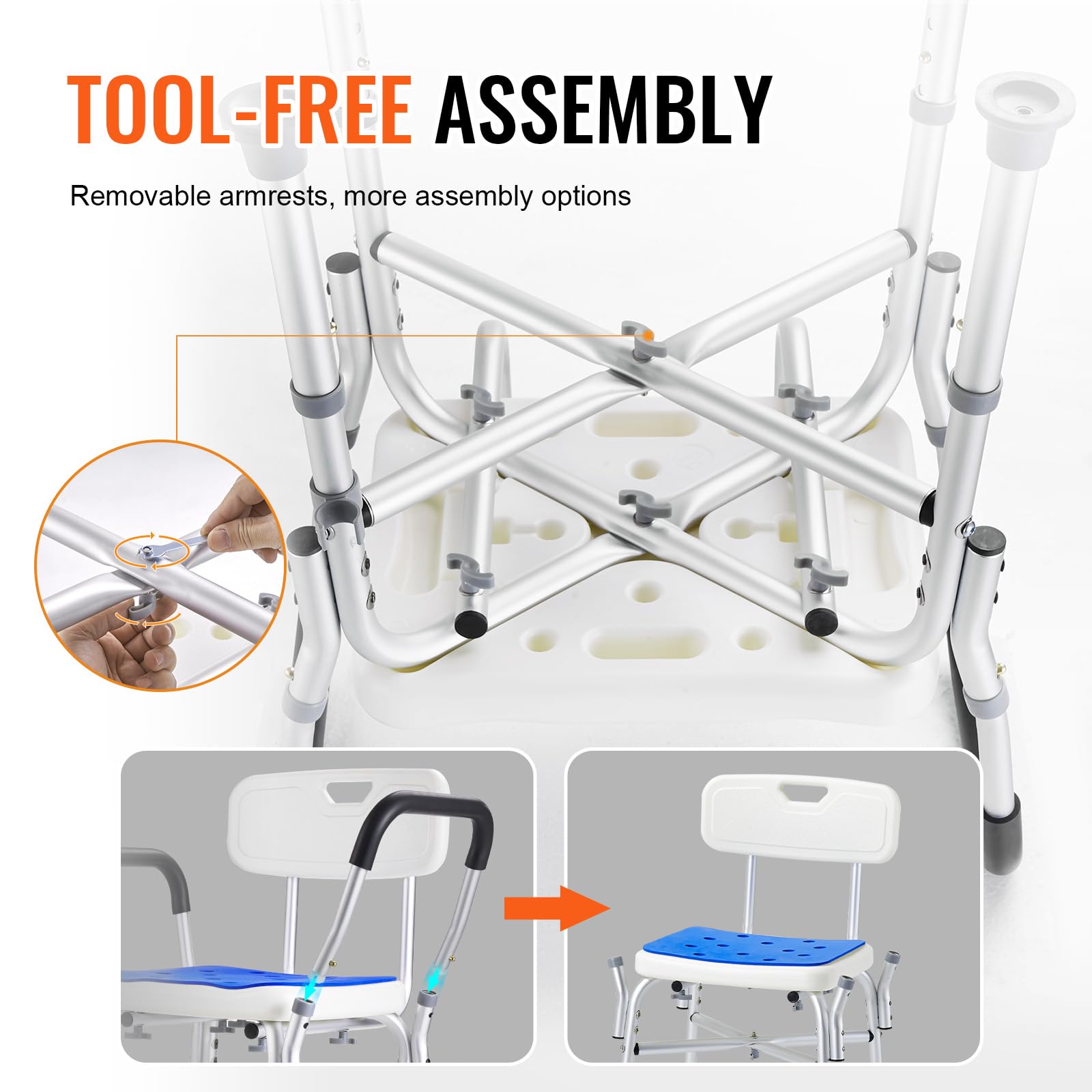 Adjustable Shower Chair Seat with Padded Armrests & Back Support - 400 lbs Weight Capacity - Non-Slip Bath Stool for Elderly & Disabled - Perfect for Shower, Bathtub & Bathroom Safety (Ideal for Seniors, Post-Surgery Recovery & Mobility Assistance)