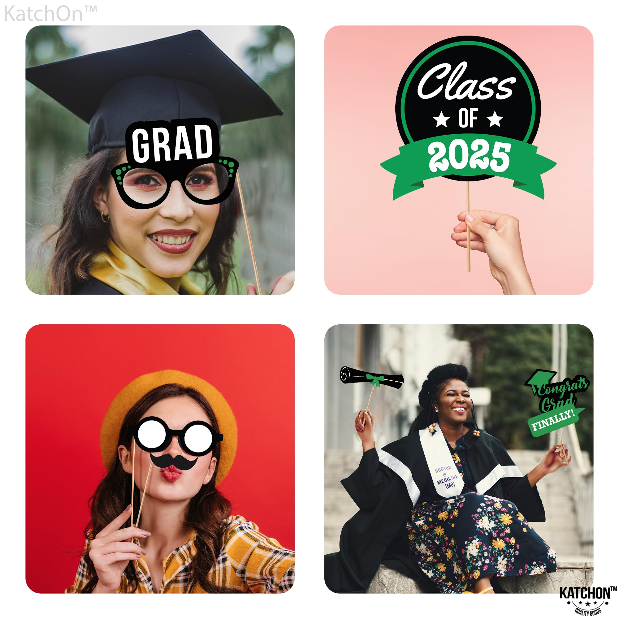 2025 Graduation Photo Booth Props Kit - 21-Piece Green & Black Graduation Decorations for Parties, Ceremonies & Celebrations | Perfect for Graduation Photos, Social Media & Yearbook Memories